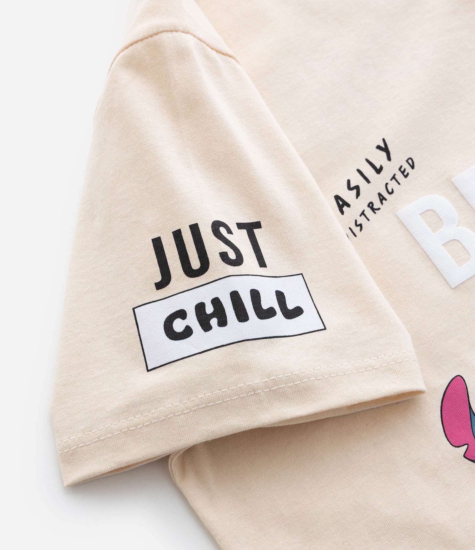 Camiseta Curta Infantil com Estampa do Stitch Frente e Costas - Tam 5 a 14 Anos Bege 8