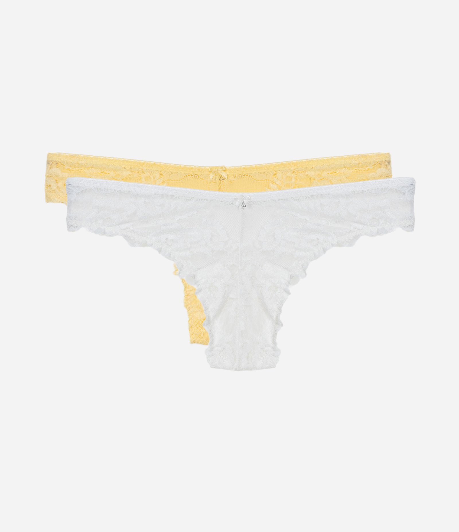 Kit 02 Calcinhas Biquíni Fio Duplo em Renda Floral Amarelo/Branco 1