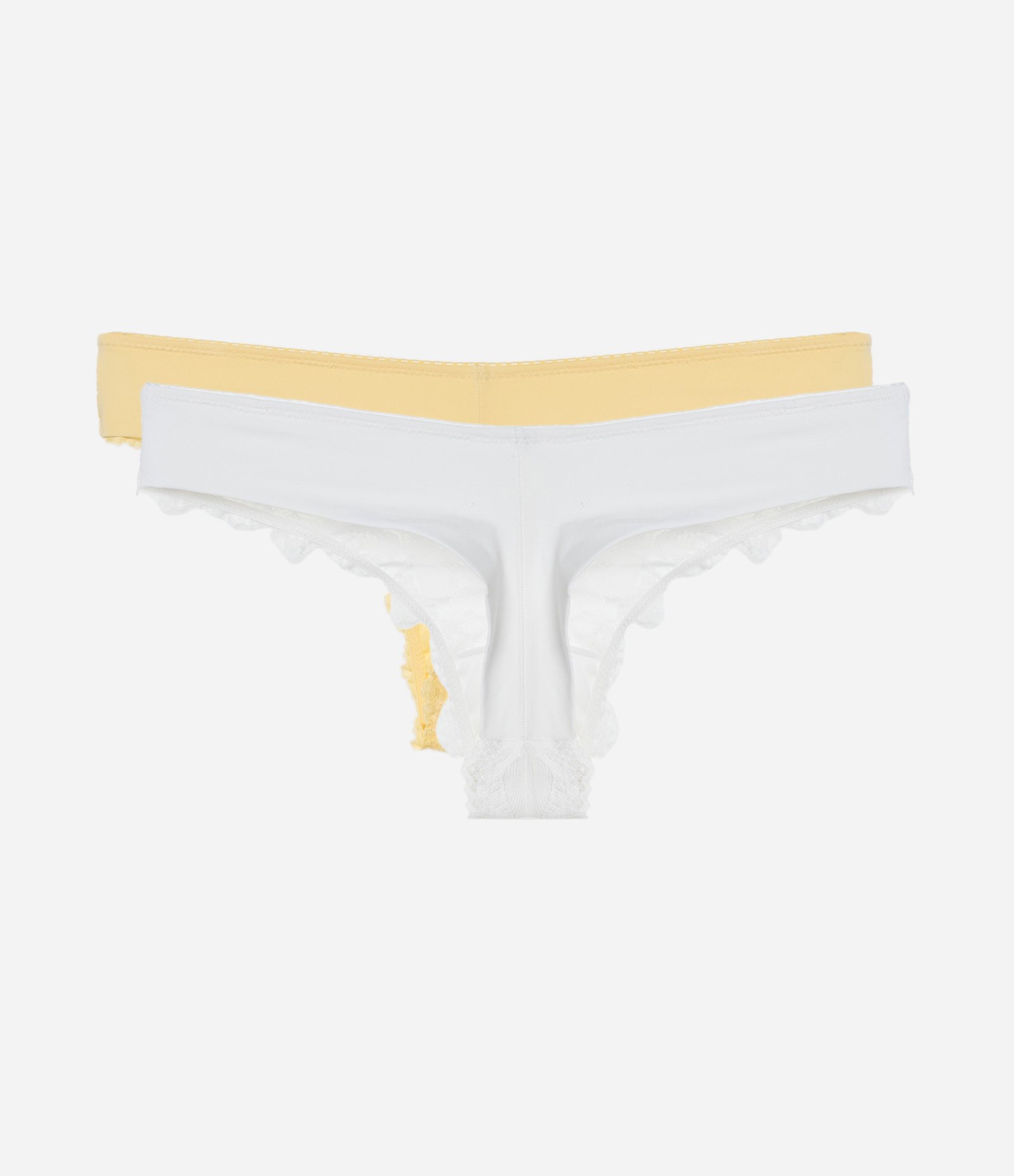Kit 02 Calcinhas Biquíni Fio Duplo em Renda Floral Amarelo/Branco 2