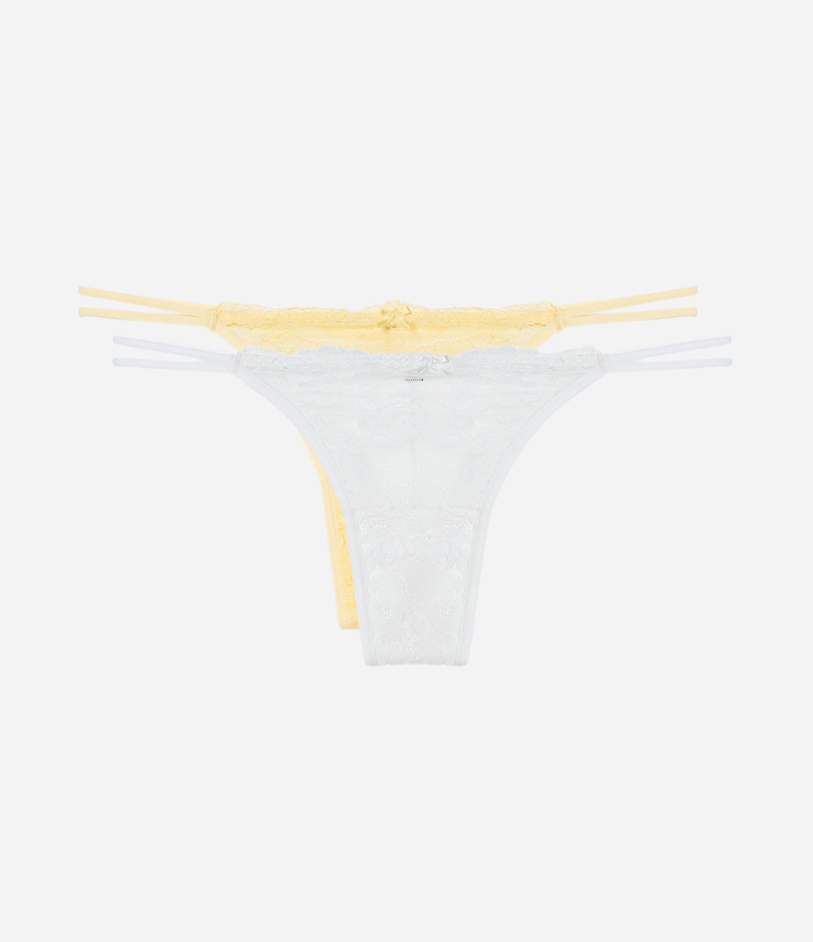 Kit 02 Calcinhas String Fio em Renda Floral Amarelo/Branco 1