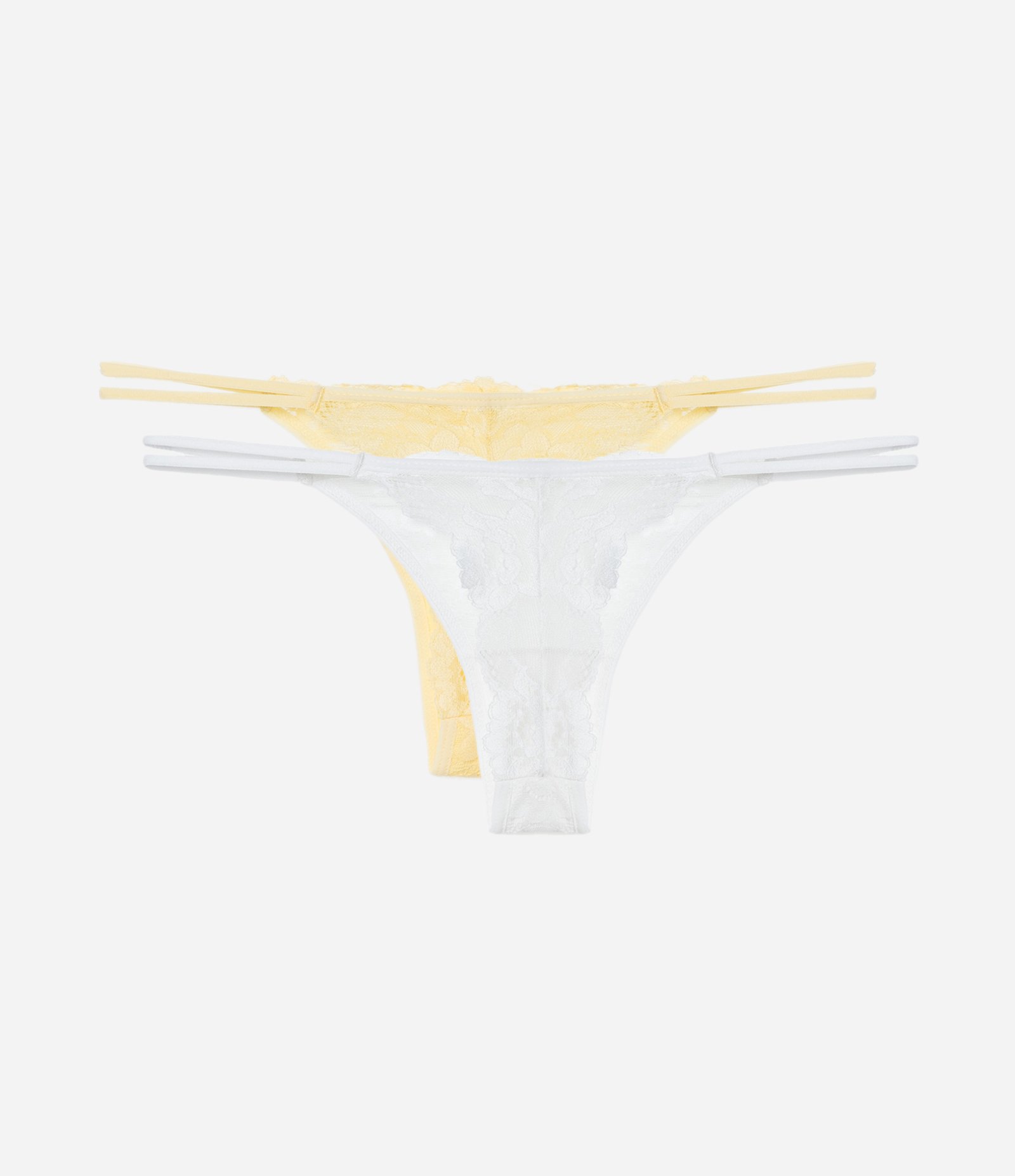 Kit 02 Calcinhas String Fio em Renda Floral Amarelo/Branco 2