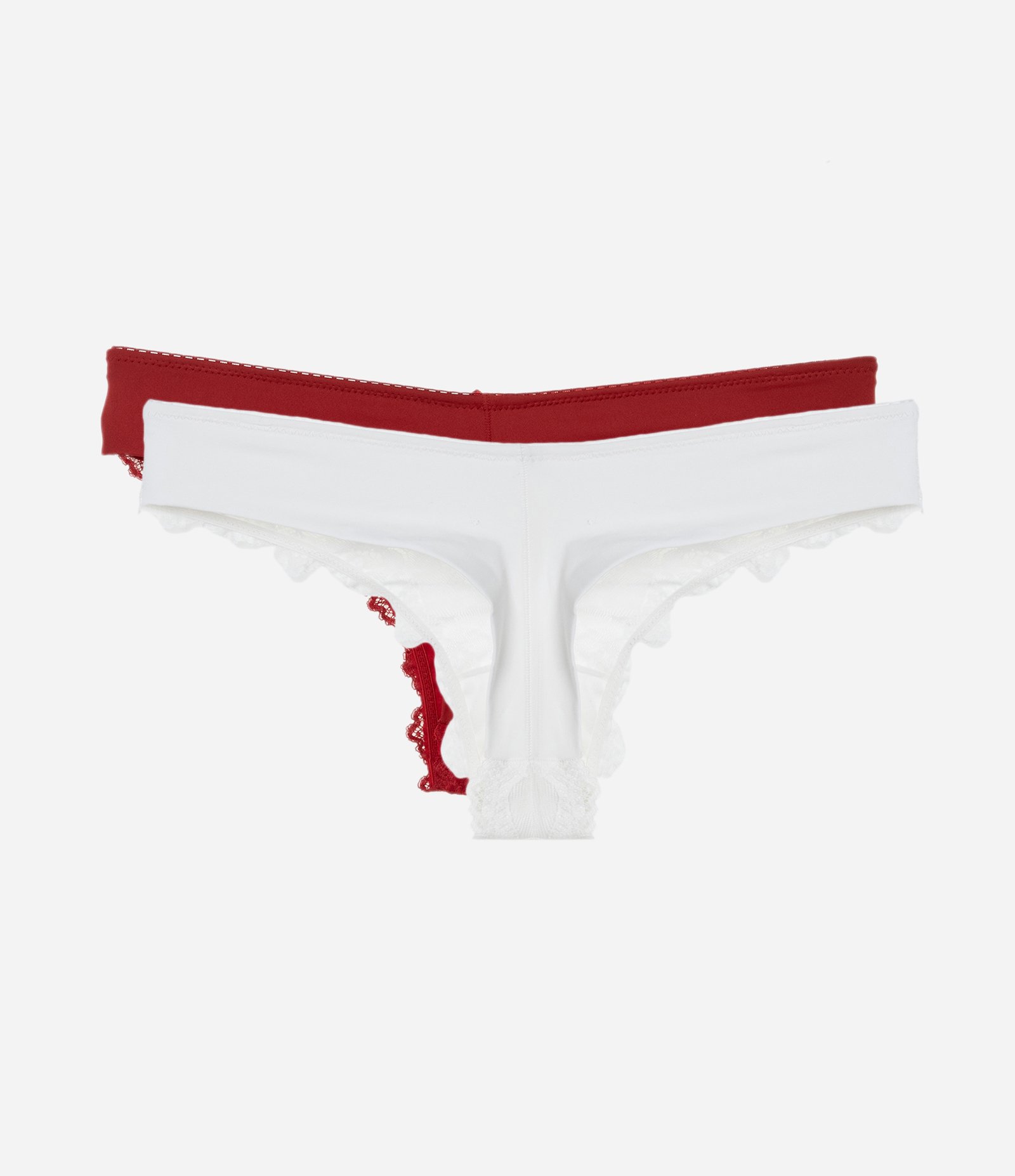Kit 02 Calcinhas Biquíni Fio Duplo em Renda Floral Vermelho/Branco 2