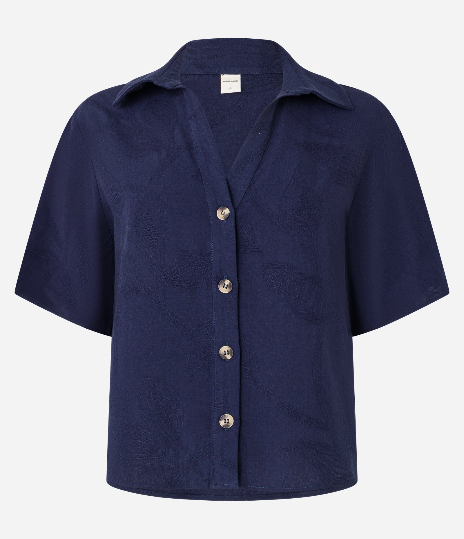 Camisa em Viscose com Textura Floral de Jacquard Azul Marinho 5