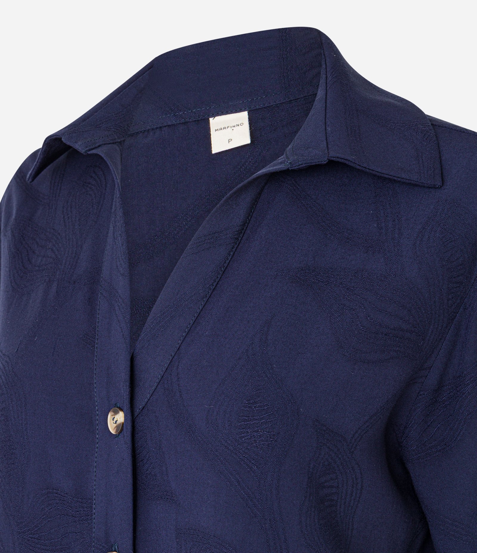 Camisa em Viscose com Textura Floral de Jacquard Azul Marinho 6