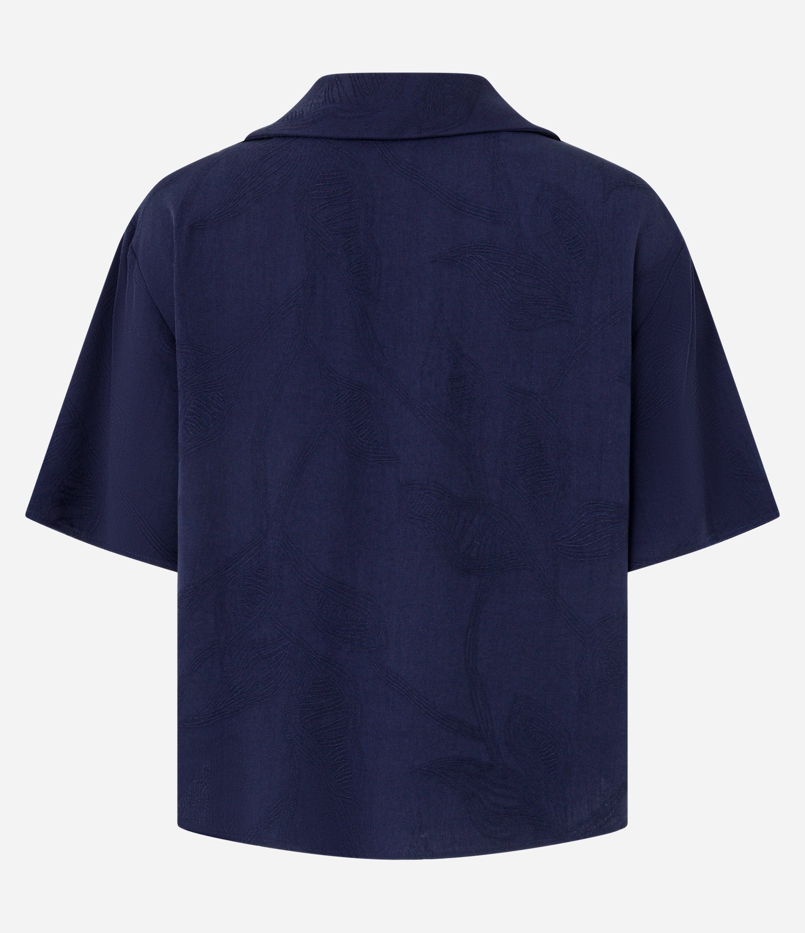 Camisa em Viscose com Textura Floral de Jacquard Azul Marinho 7
