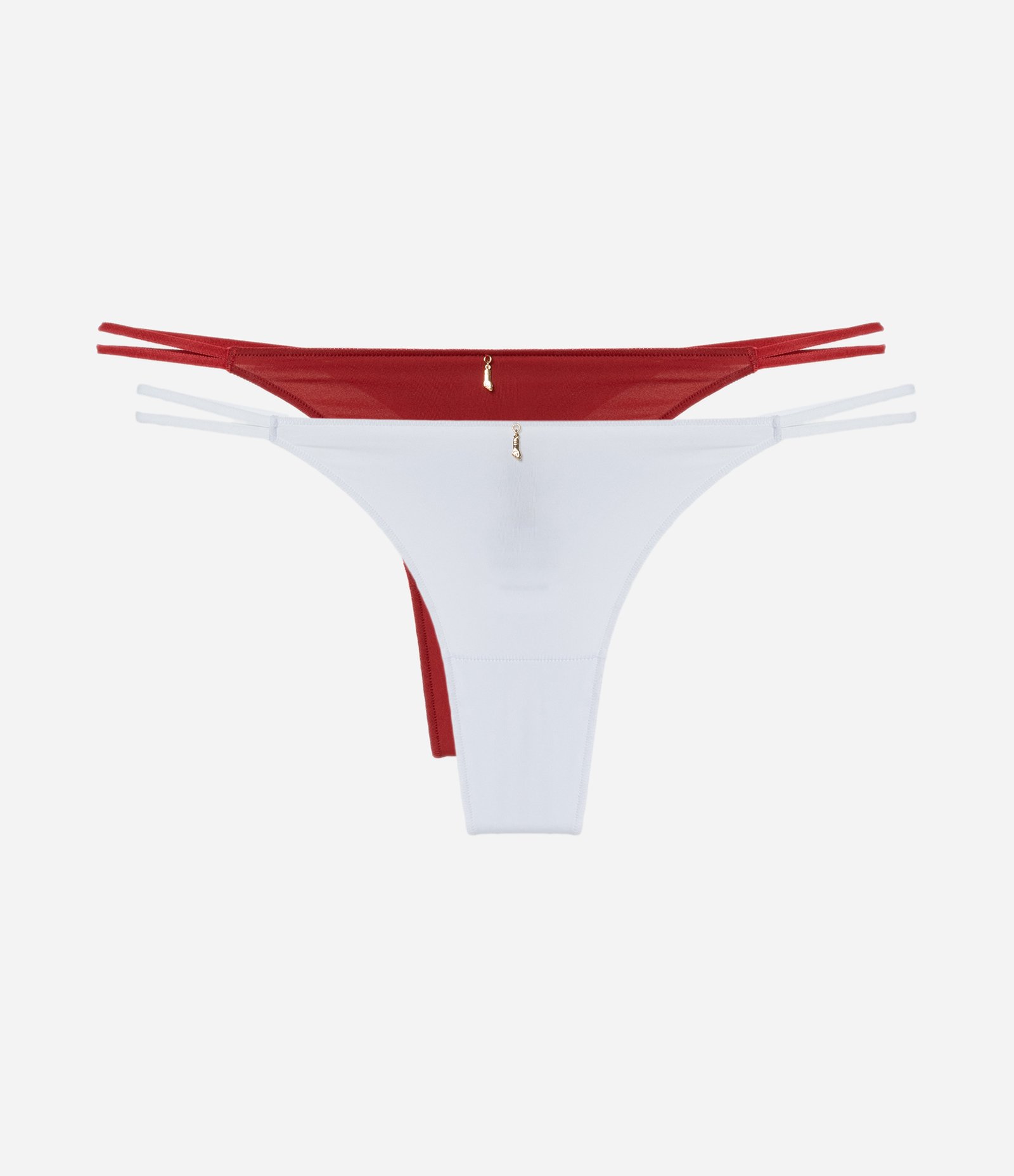 Kit 02 Calcinhas String Fio Duplo em Microfibra com Pingente de Figa Vermelho/Branco 1