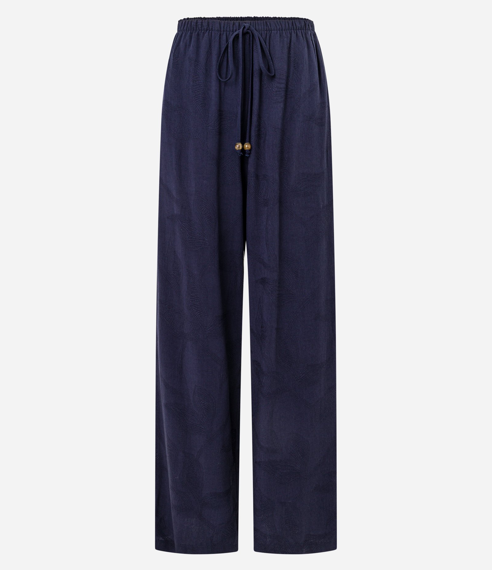 Calça Wide Leg Fluida em Viscose com Textura Floral de Jacquard Azul Marinho 5