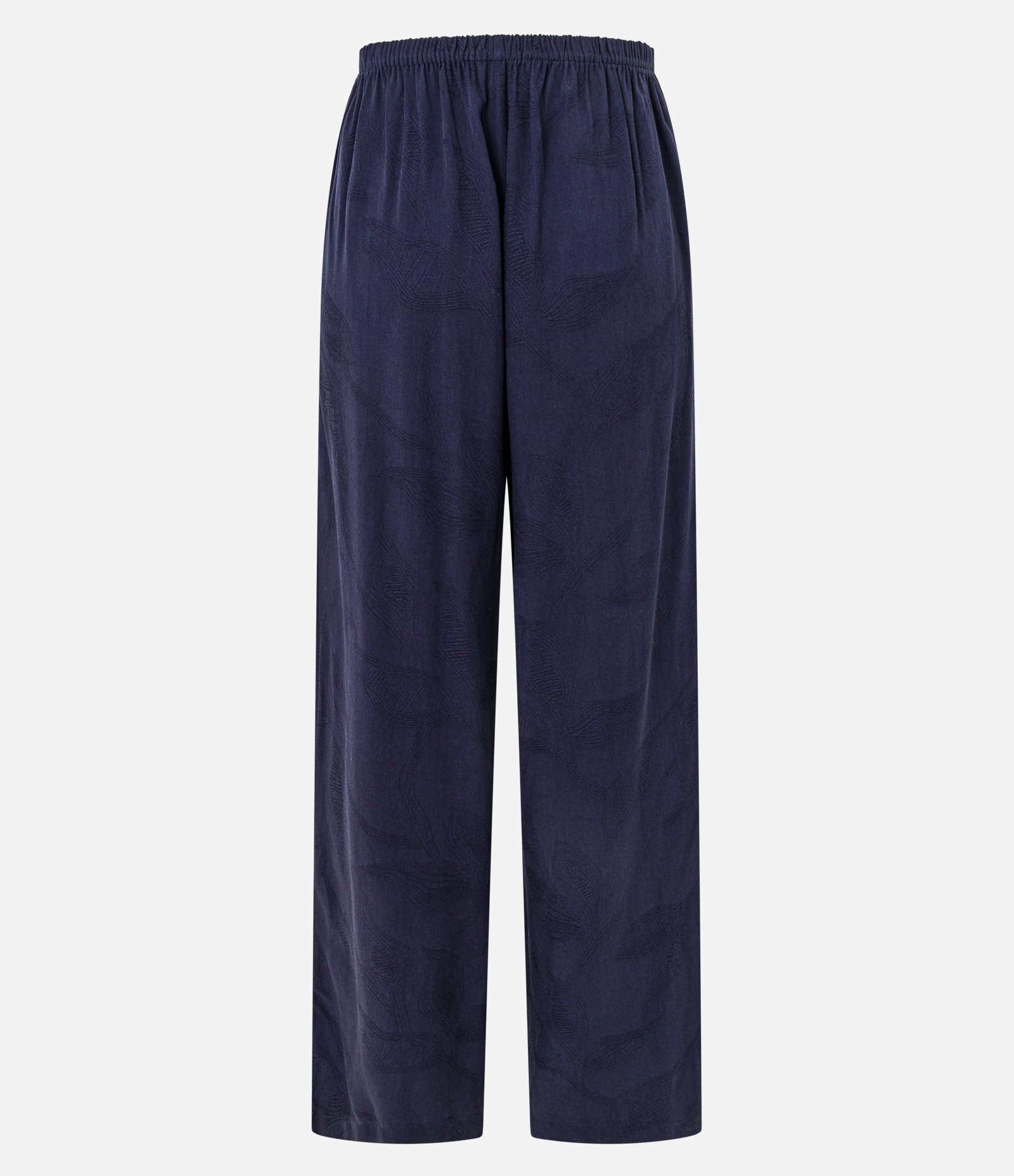 Calça Wide Leg Fluida em Viscose com Textura Floral de Jacquard Azul Marinho 7