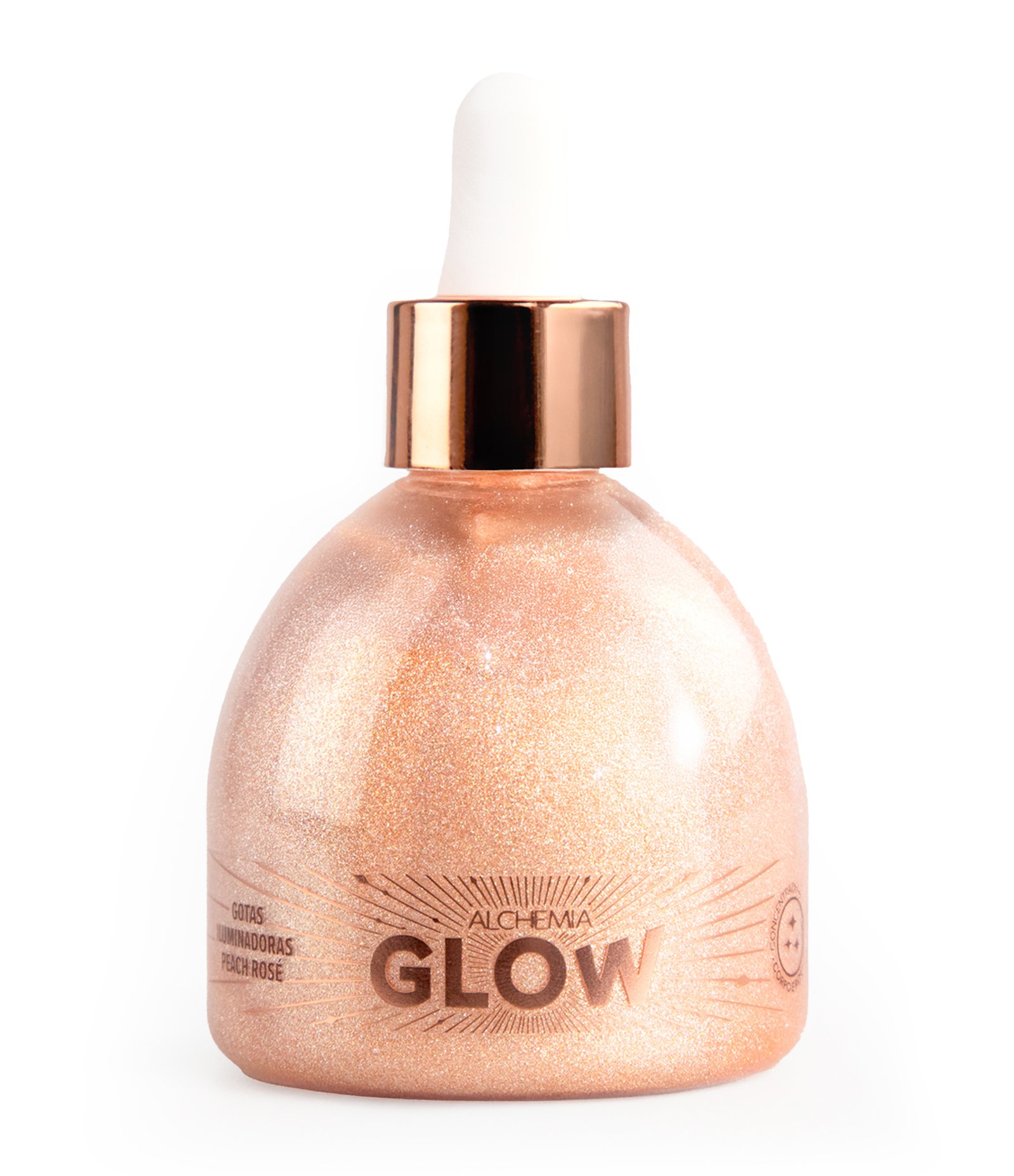 Gotas Iluminadoras Concentrado de Glitter Corpo e Rosto Glow Peach Rose Alchemia 100ml 1