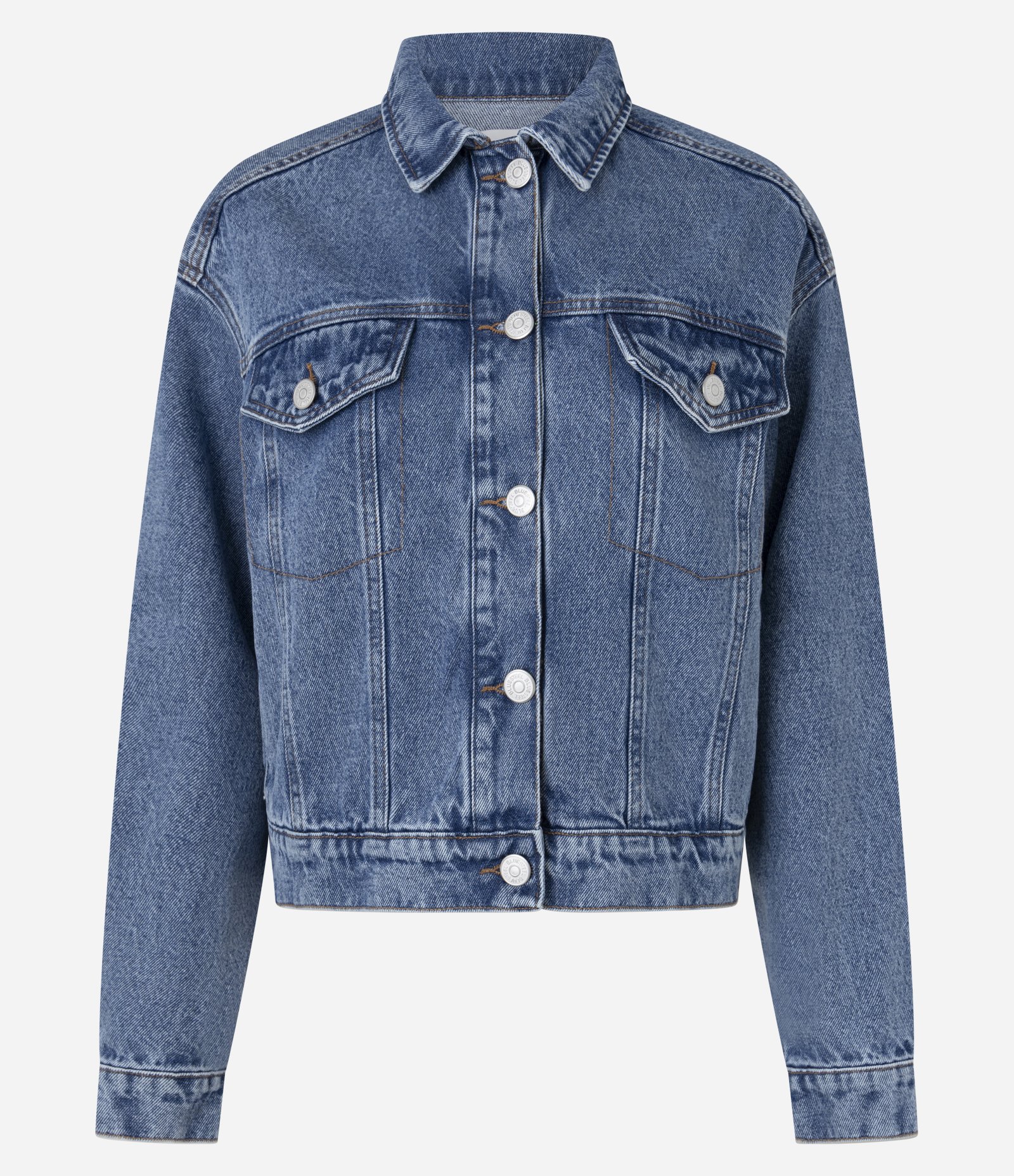 Jaqueta Boxy em Jeans com Bolsos e Recortes Médio 1