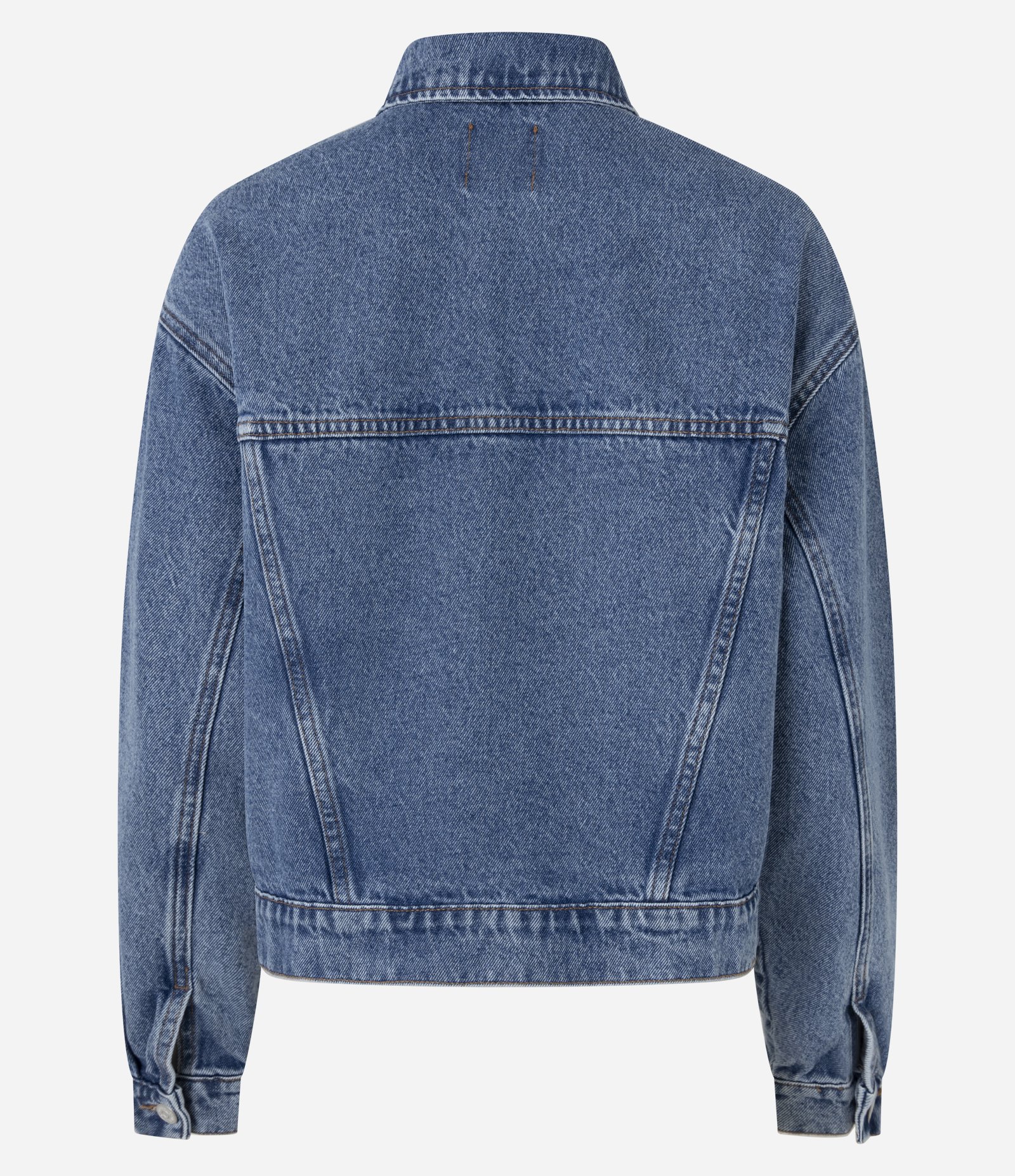Jaqueta Boxy em Jeans com Bolsos e Recortes Médio 2