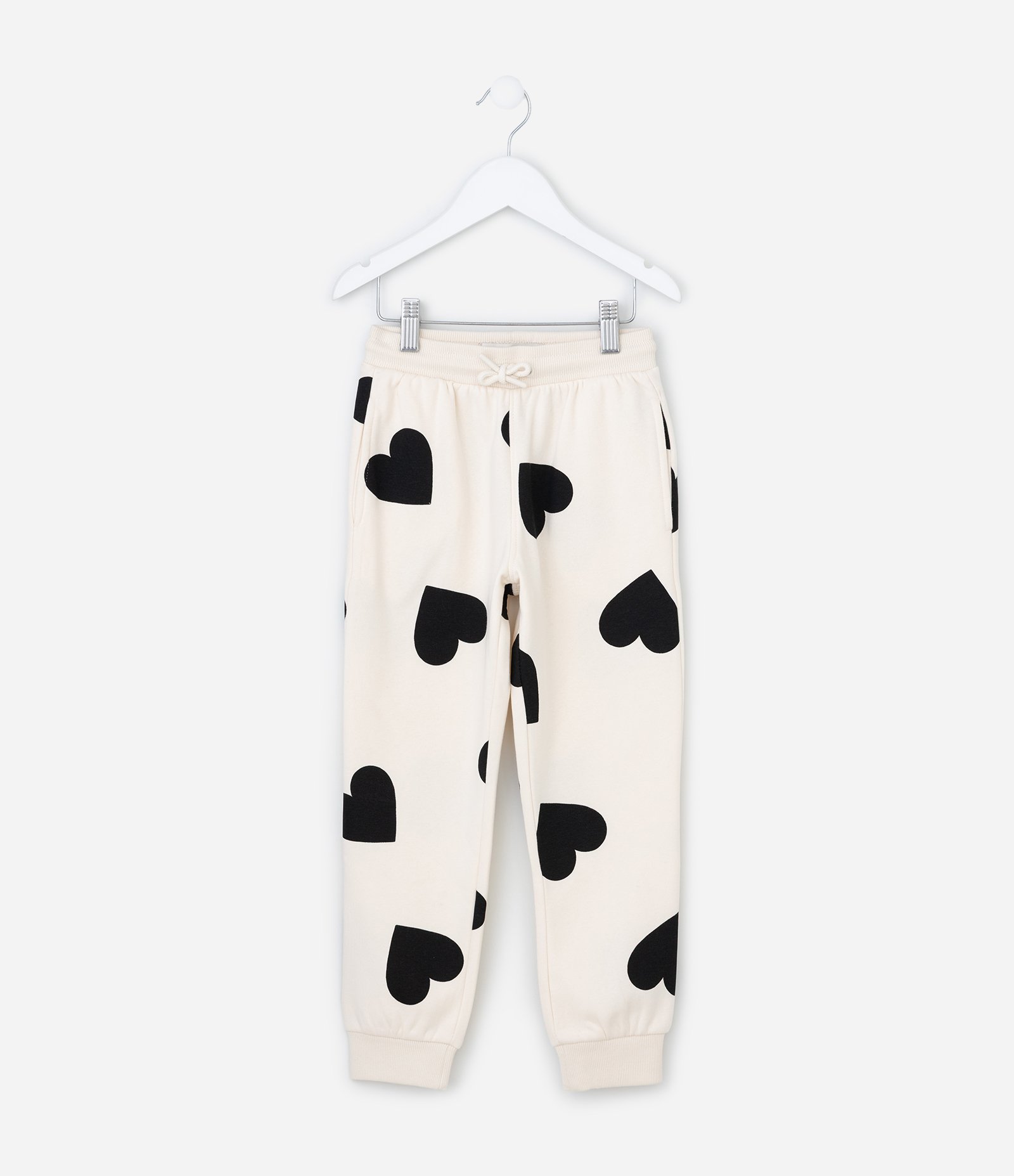 Calça Jogger Infantil Estampa de Corações- Tam 5 a 16 anos Bege 1