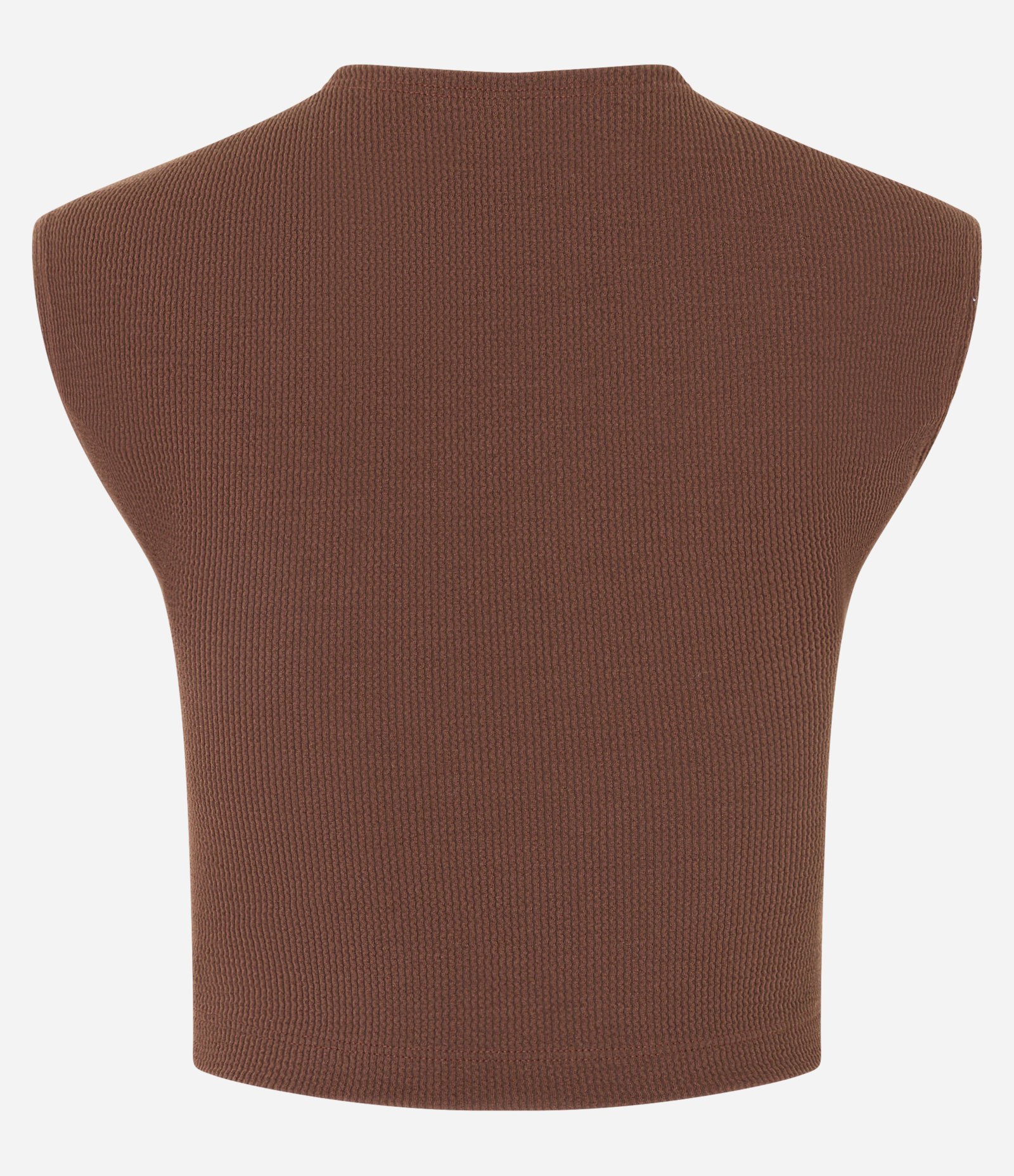 Blusa com Gola Redonda Sem Cava e Textura Marrom 7