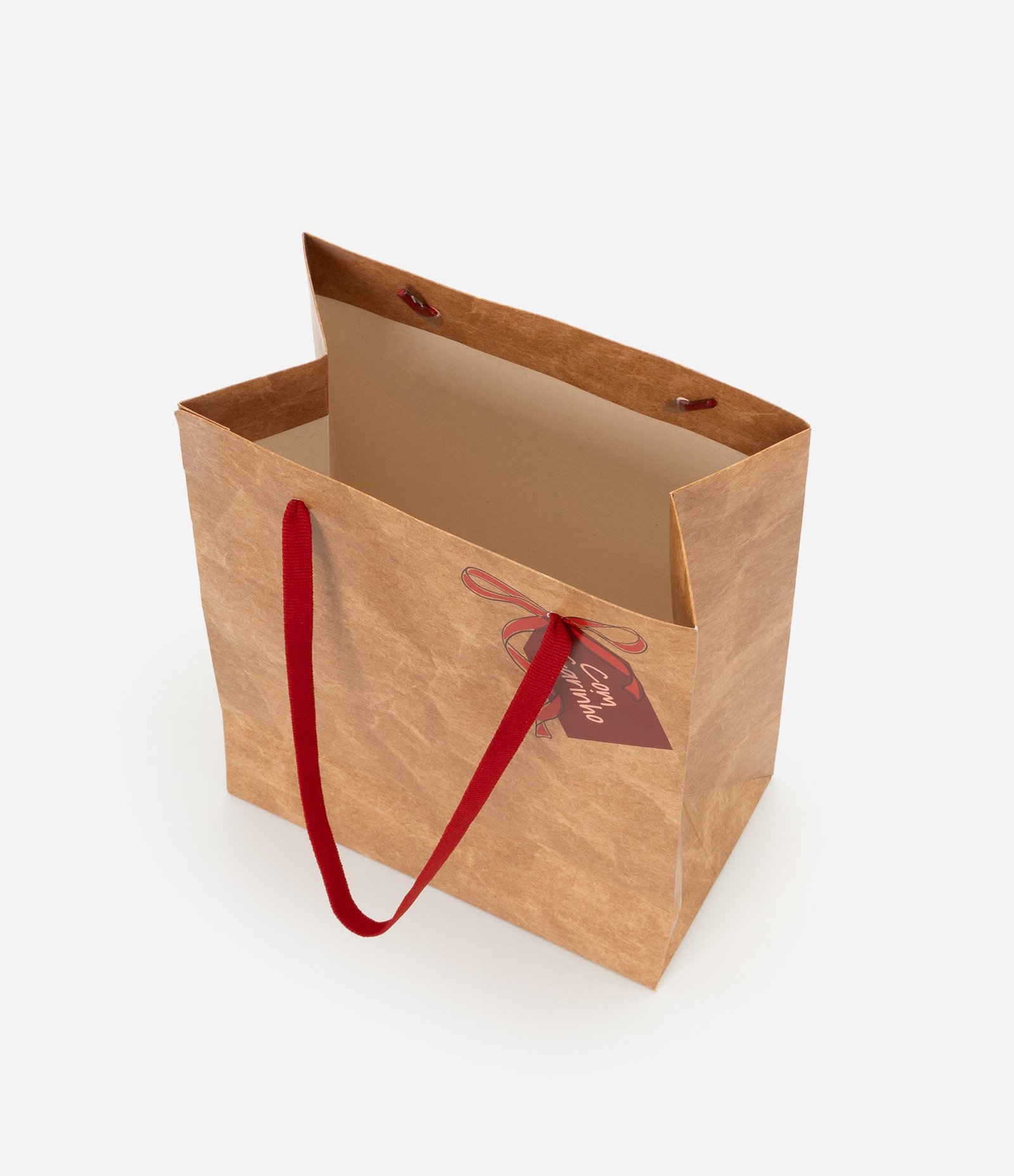 Embalagem de Presente Pequena com Estampa kraft Escrito Com Carinho Marrom 3