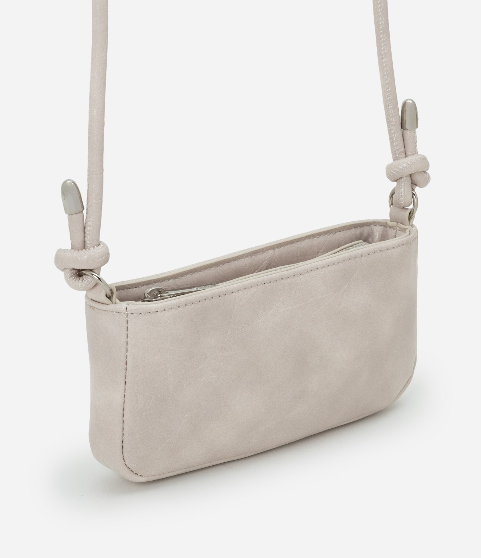 Bolsa Carteira Transversal Grande com Alça Tubular e Detalhes de Metal Cinza 1