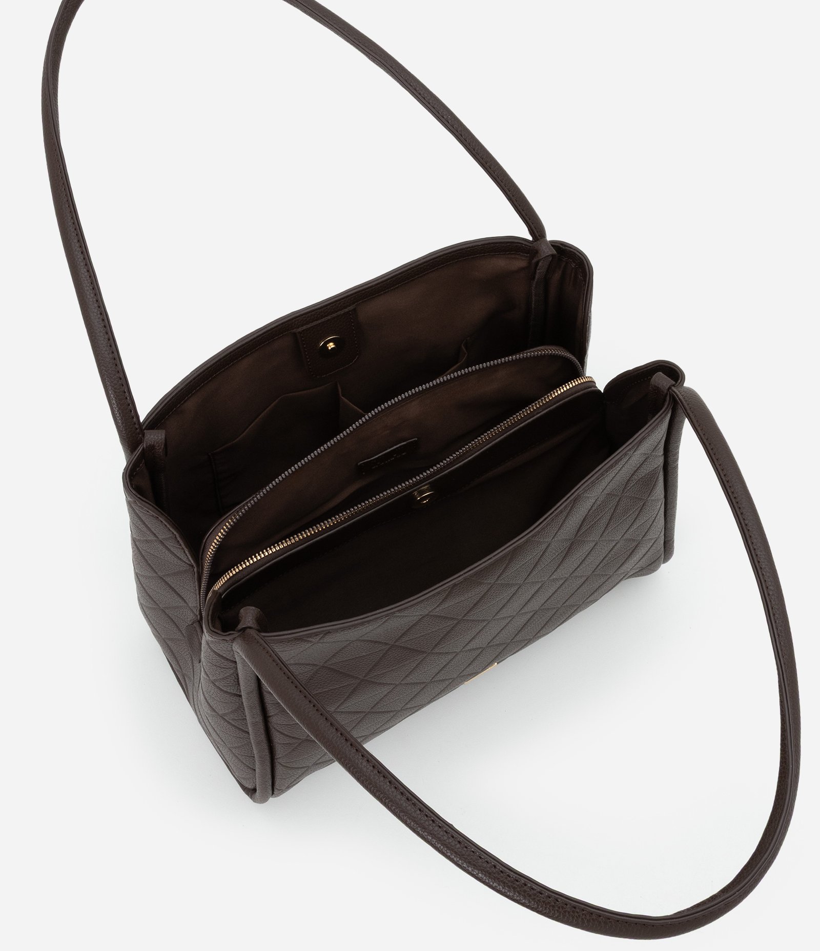 Bolsa Hobo Floater Texturizada com Divisórias Marrom 5