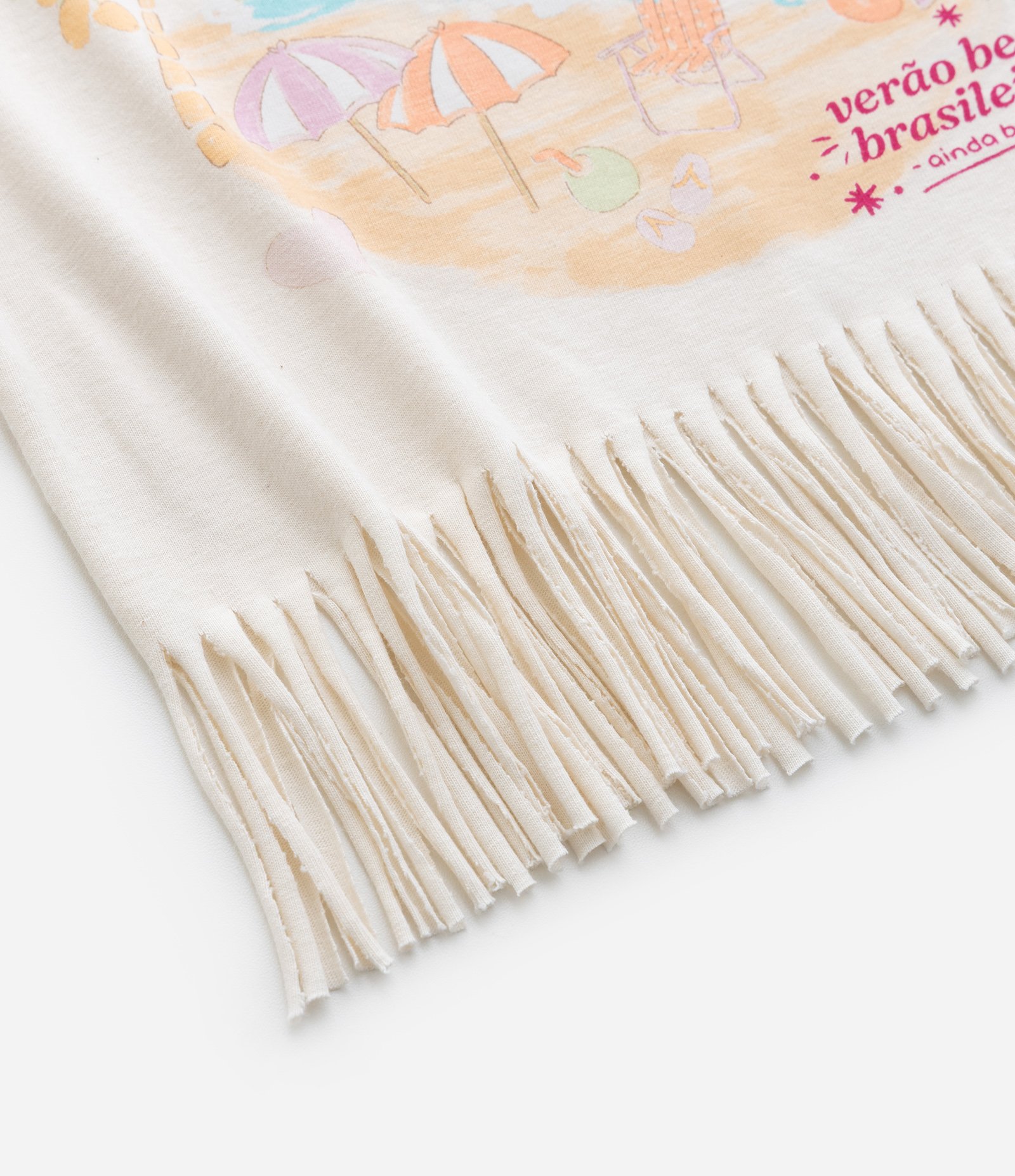 Blusa Infantil com Lettering Rio de Janeiro e Franjinhas - Tam 1 a 6 Anos Bege 4