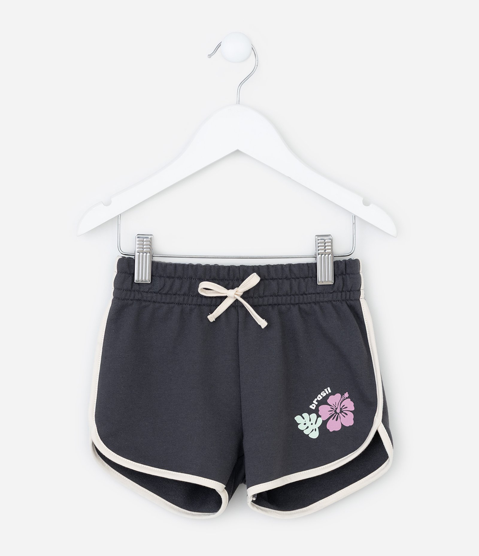 Short Infantil Runner em Moletom com Flor Localizada - Tam 1 a 6 Anos Cinza 1