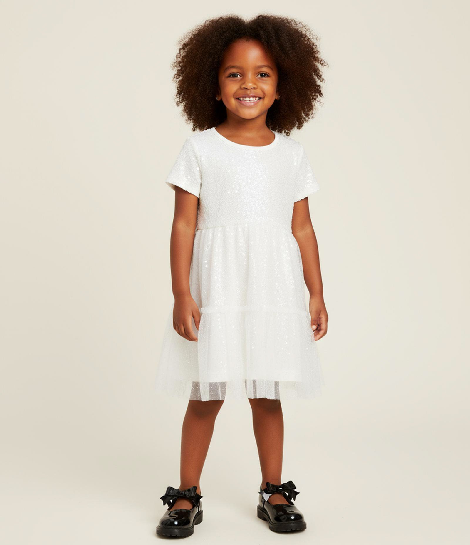Vestido Infantil com Sobreposição de Tule - Tam 1 a 6 Anos Branco 1
