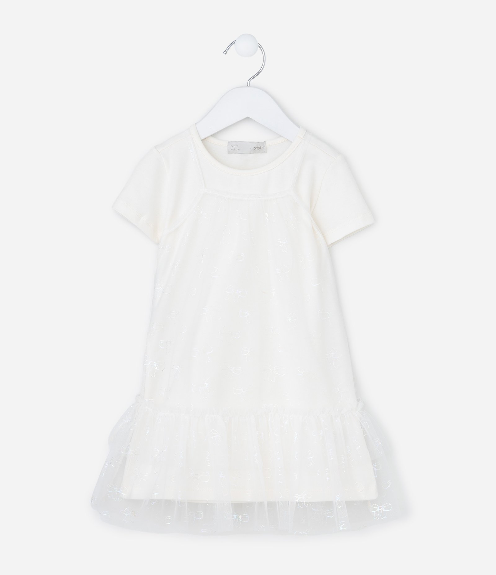 Vestido Infantil com Sobreposição de Tule - Tam 1 a 6 Anos Branco 1
