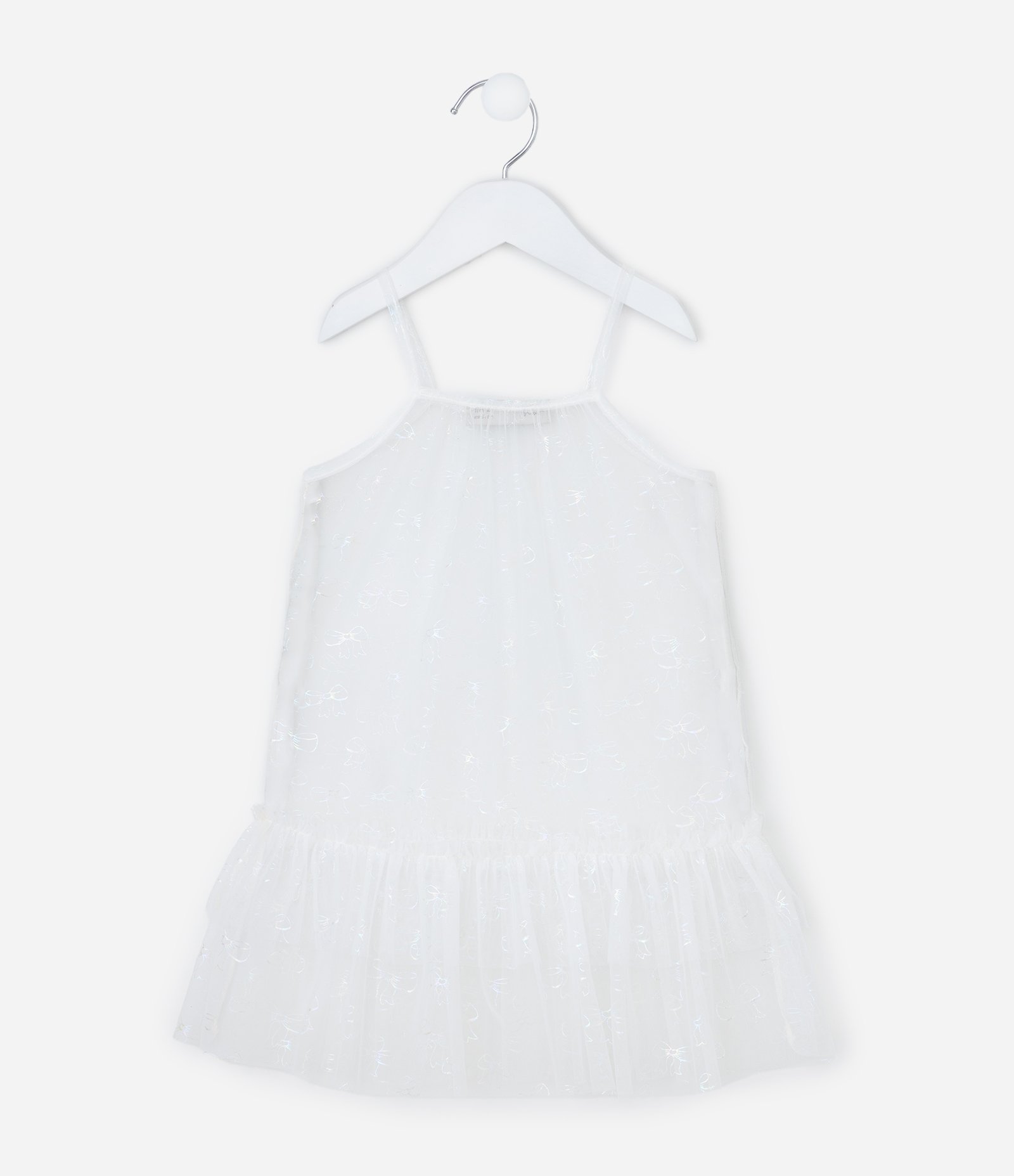 Vestido Infantil com Sobreposição de Tule - Tam 1 a 6 Anos Branco 5