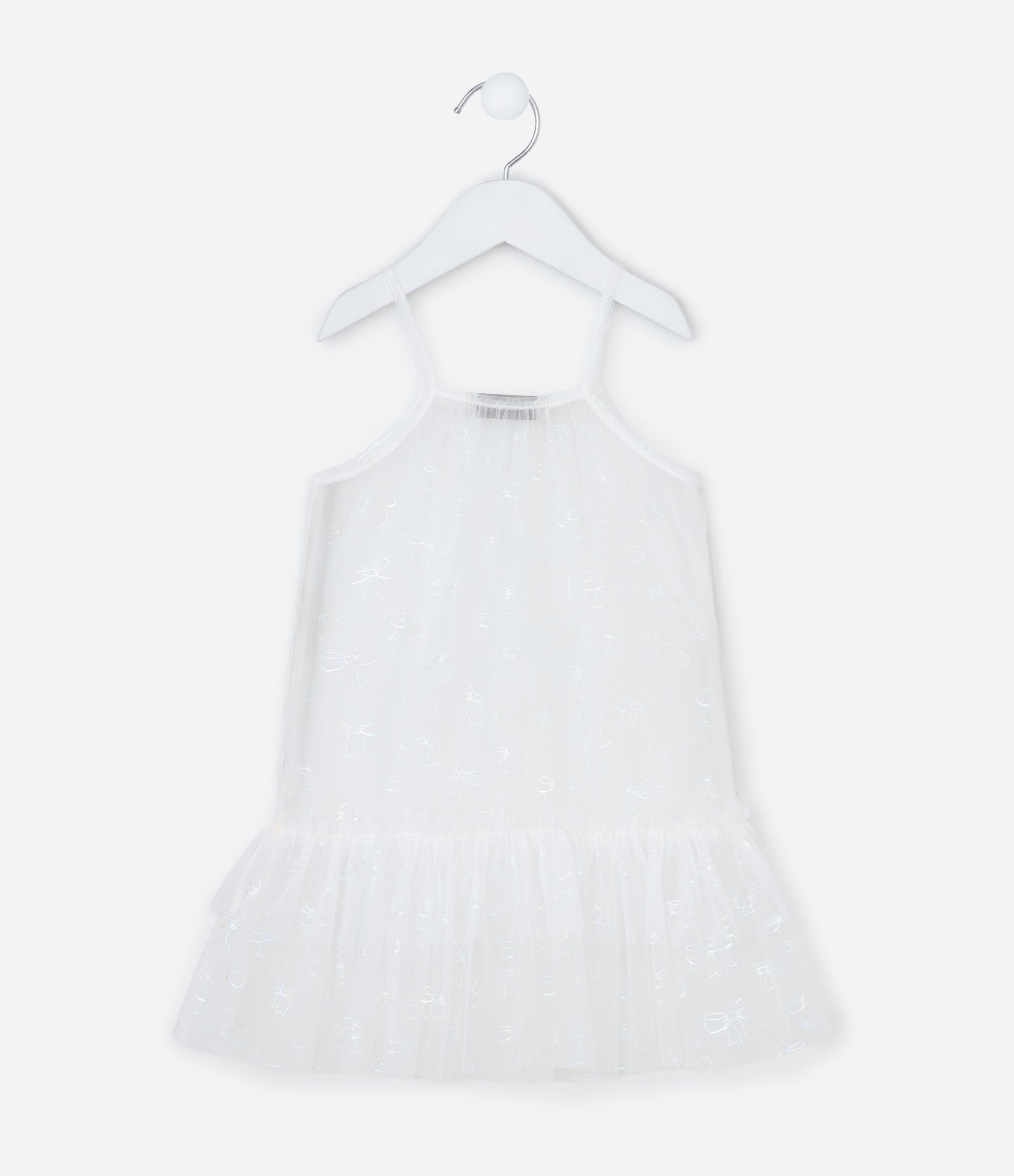 Vestido Infantil com Sobreposição de Tule - Tam 1 a 6 Anos Branco 6