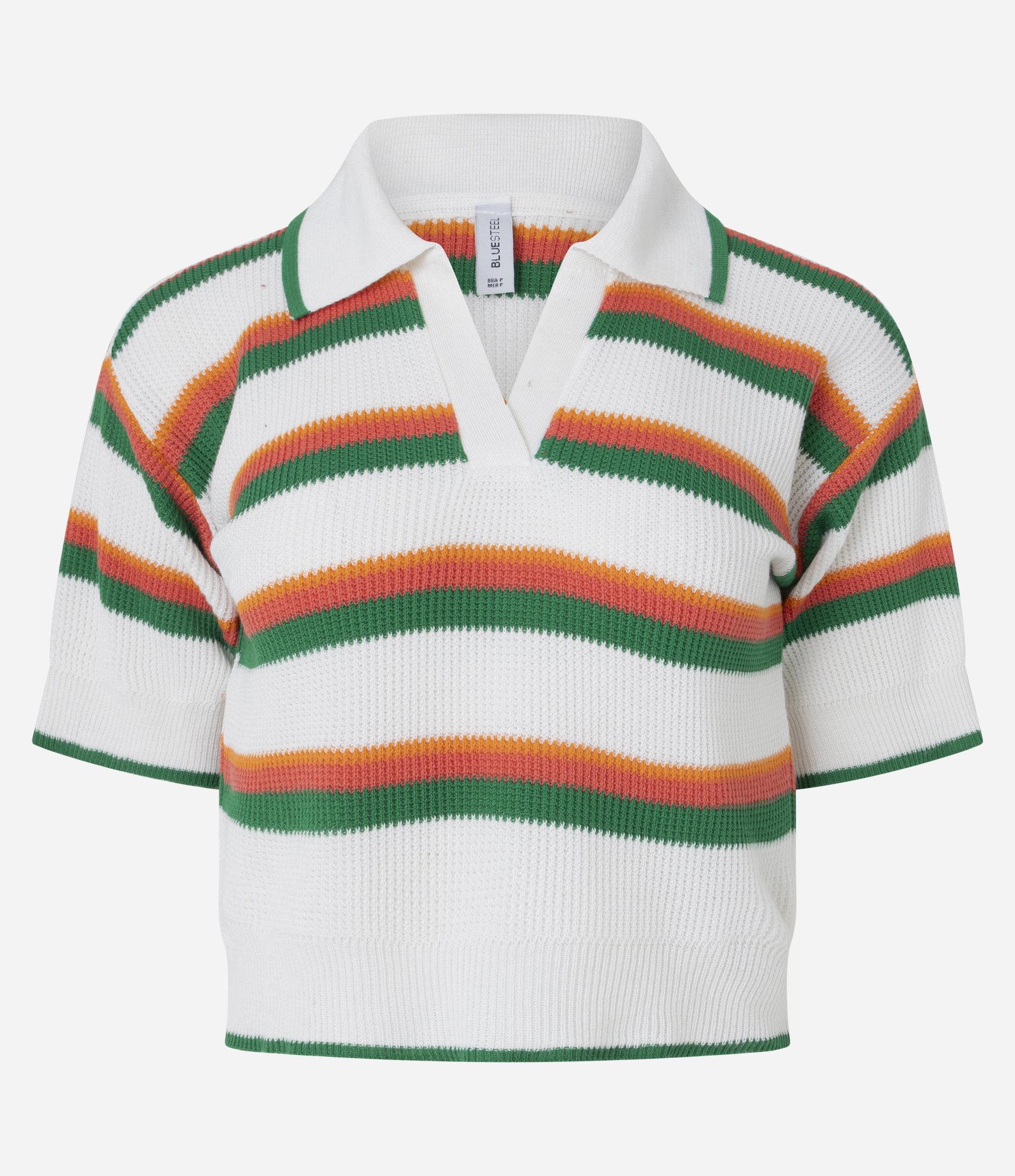 Blusa Polo Regular em Tricô com Estampa de Listras Branco 1