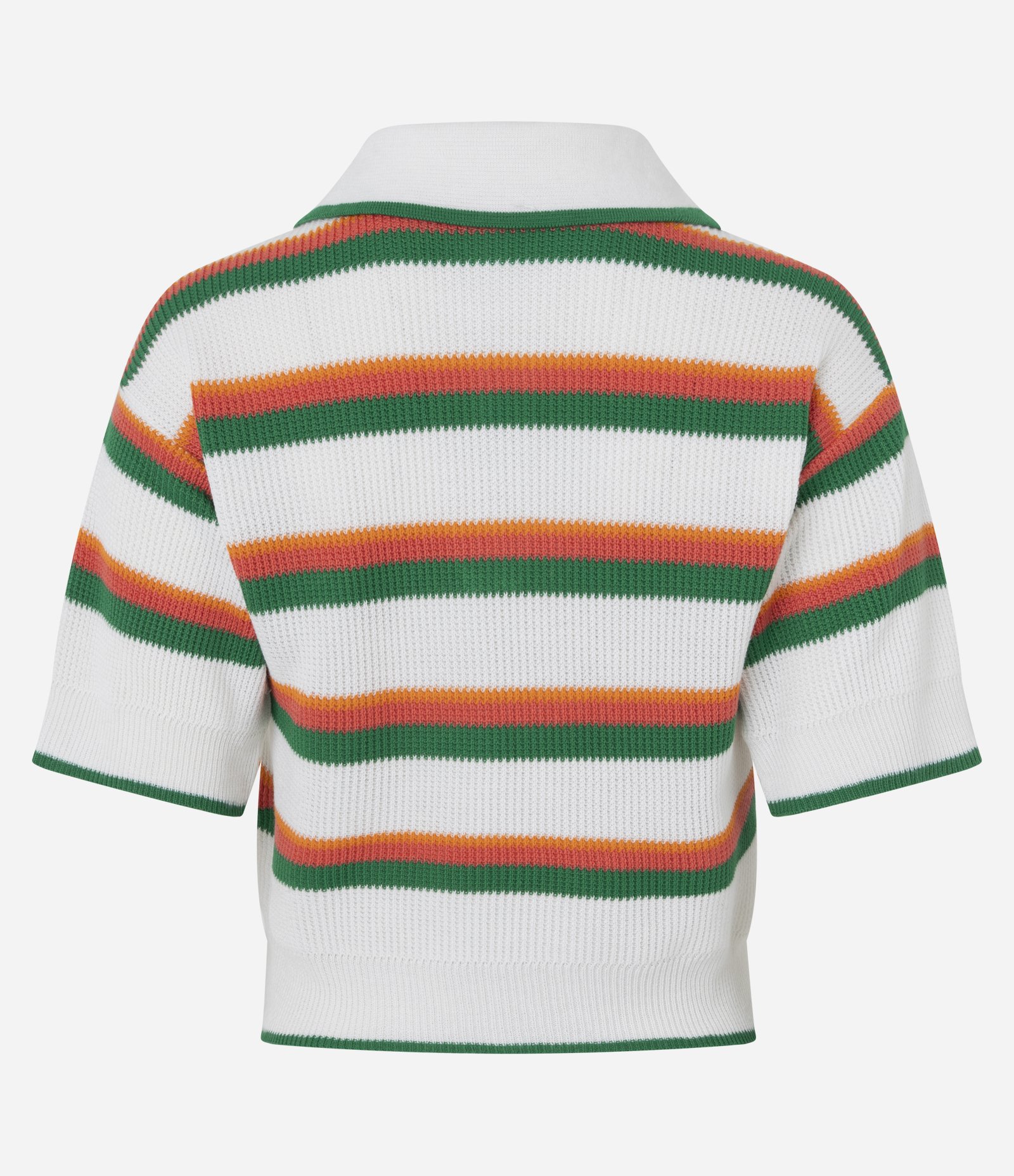 Blusa Polo Regular em Tricô com Estampa de Listras Branco 3
