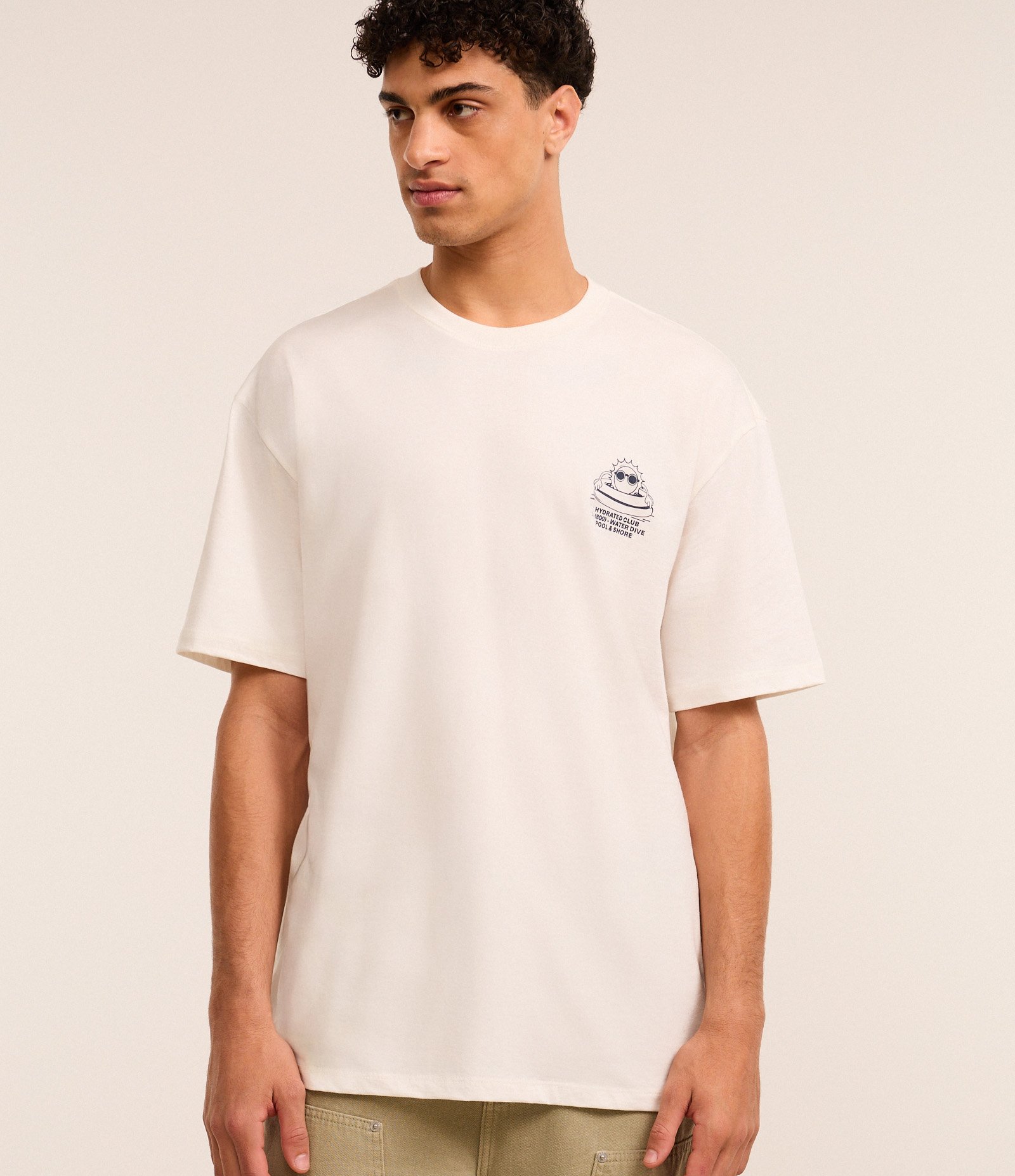 Camiseta Relaxed em Algodão com Estampa de de Sol na Piscina Branco 1