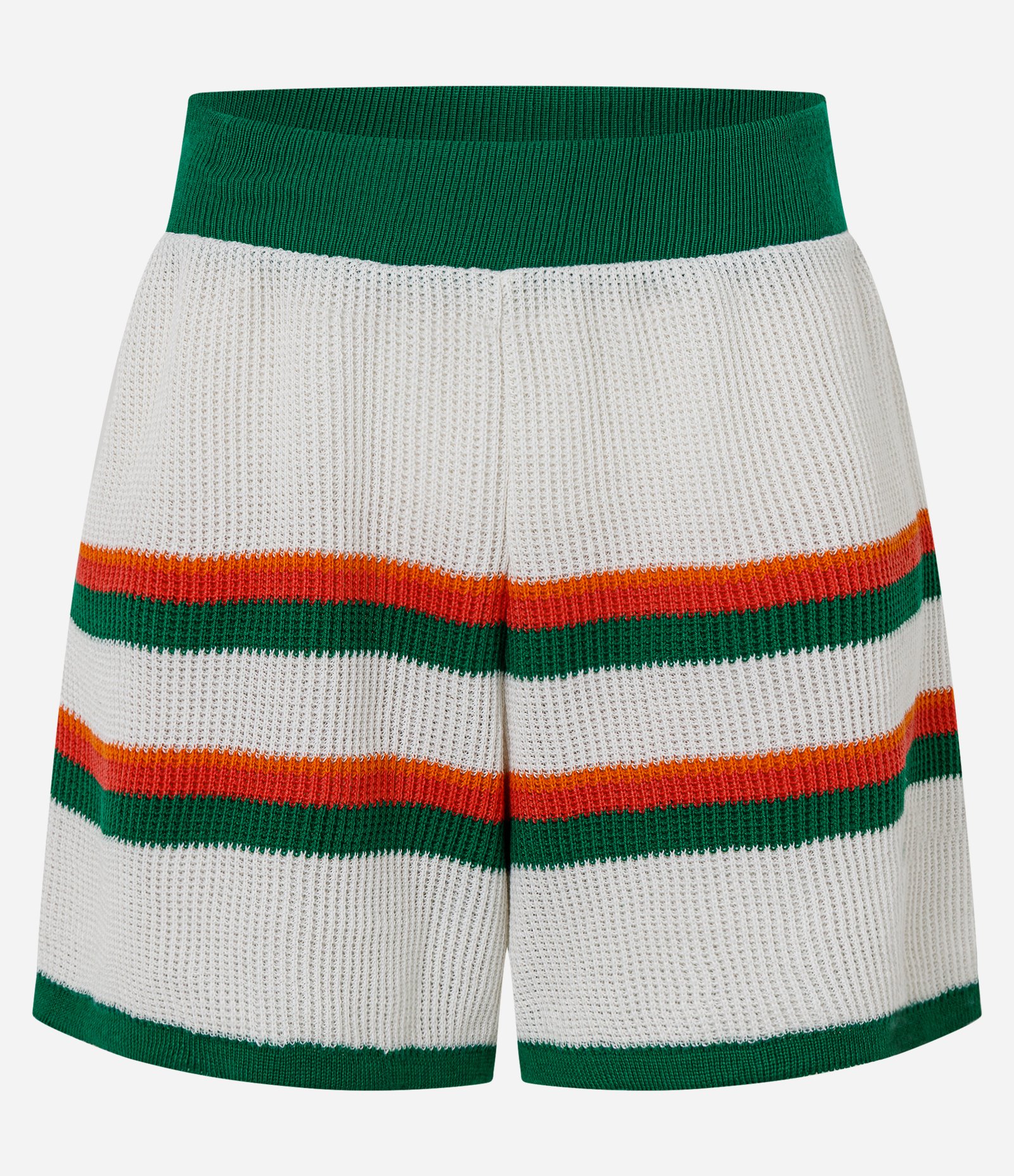Short Curto em Tricô com Listras e Cós Contrastante Branco/Verde/Laranja 1