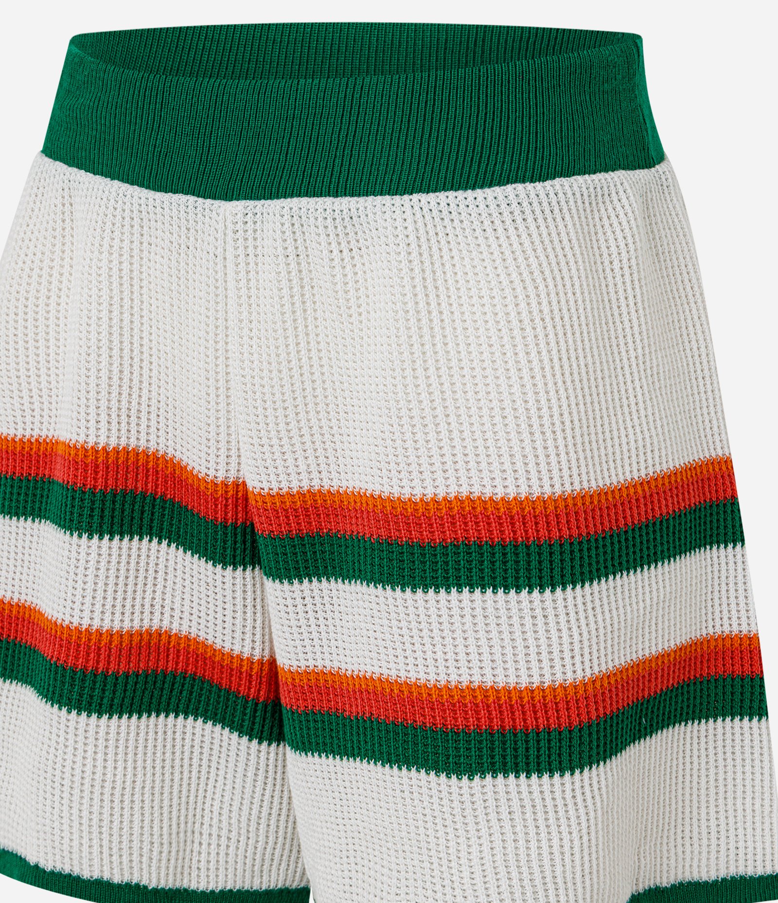 Short Curto em Tricô com Listras e Cós Contrastante Branco/Verde/Laranja 2