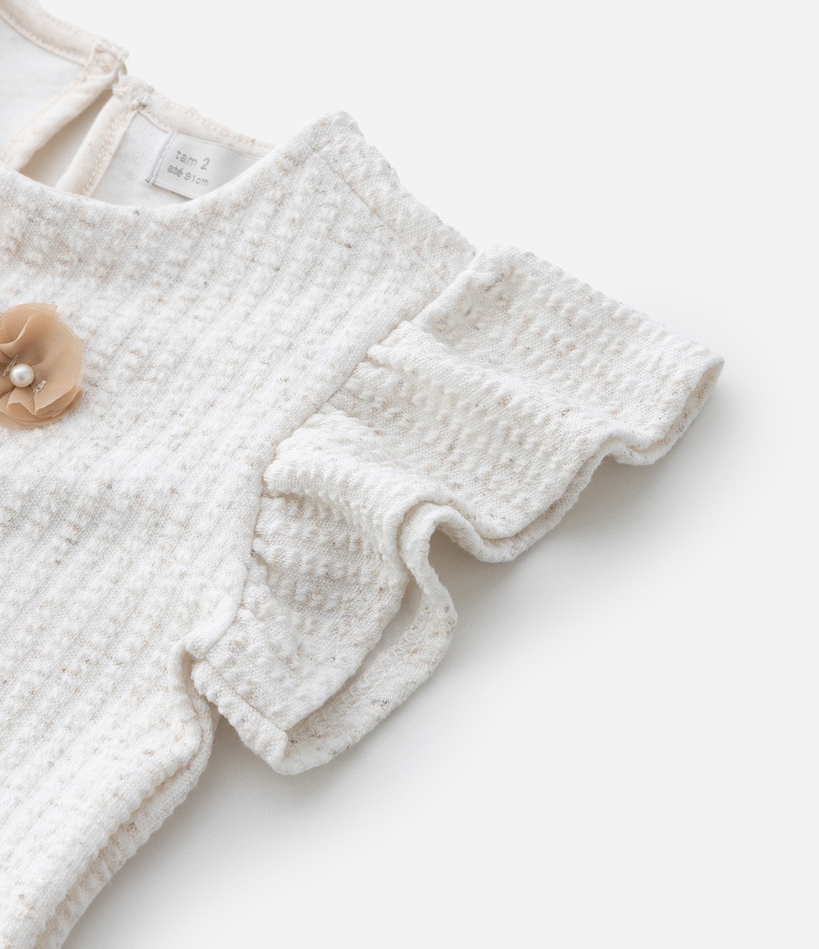 Conjunto Infantil com Flores Texturizada - Tam 1 a 6 Anos Bege 10