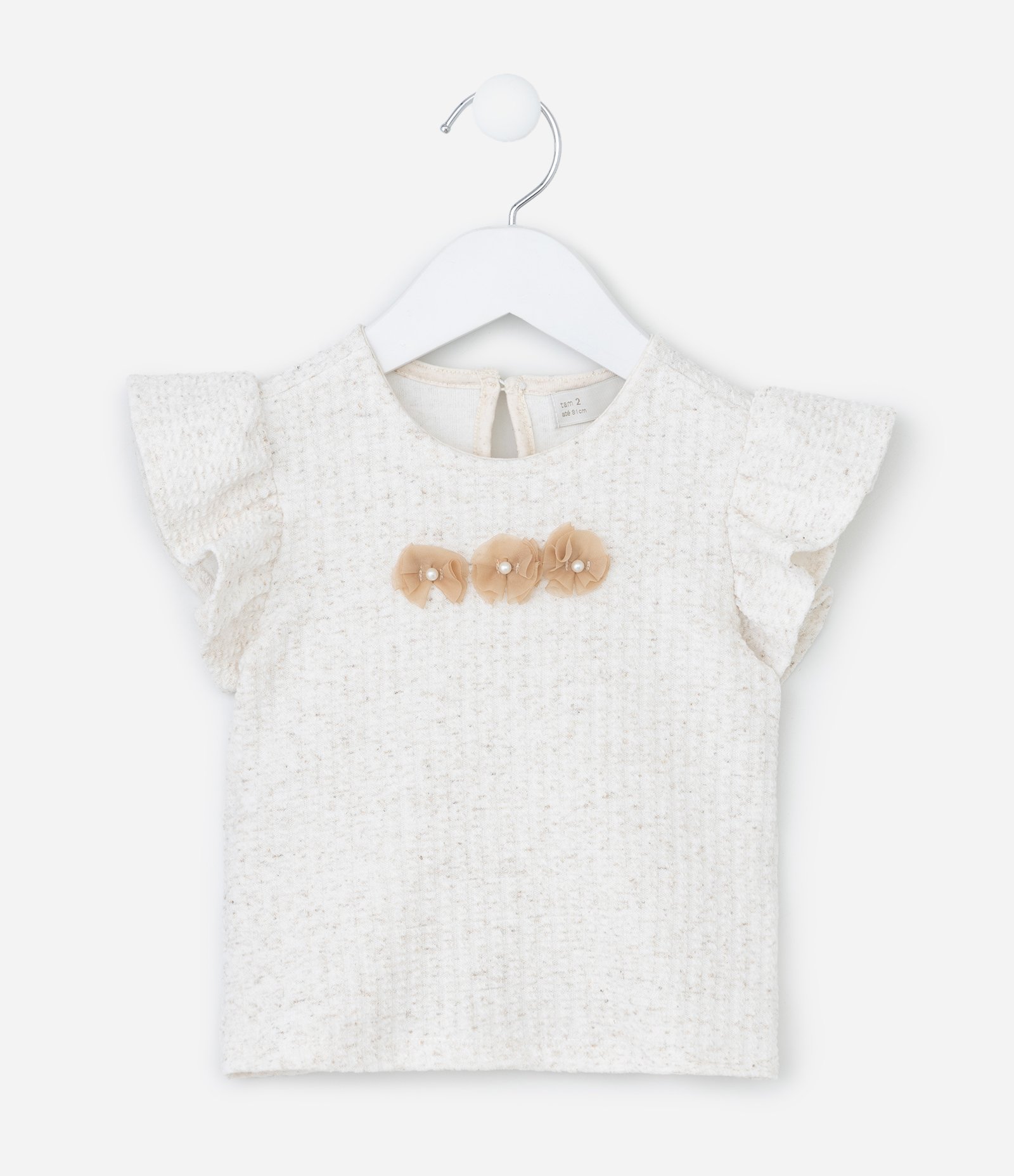 Conjunto Infantil com Flores Texturizada - Tam 1 a 6 Anos Bege 2