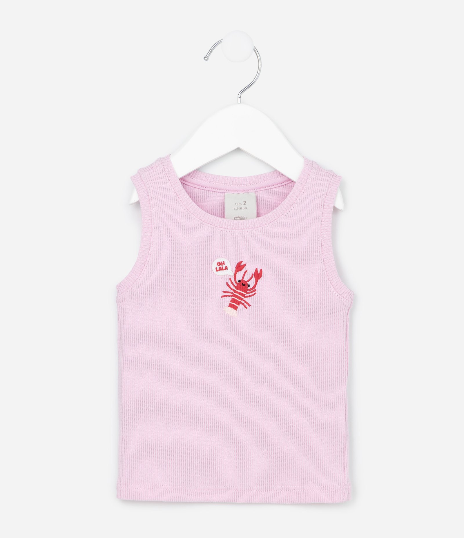 Regata Infantil em Ribana com Bordado de Lagosta - Tam 1 a 6 Anos Rosa 1