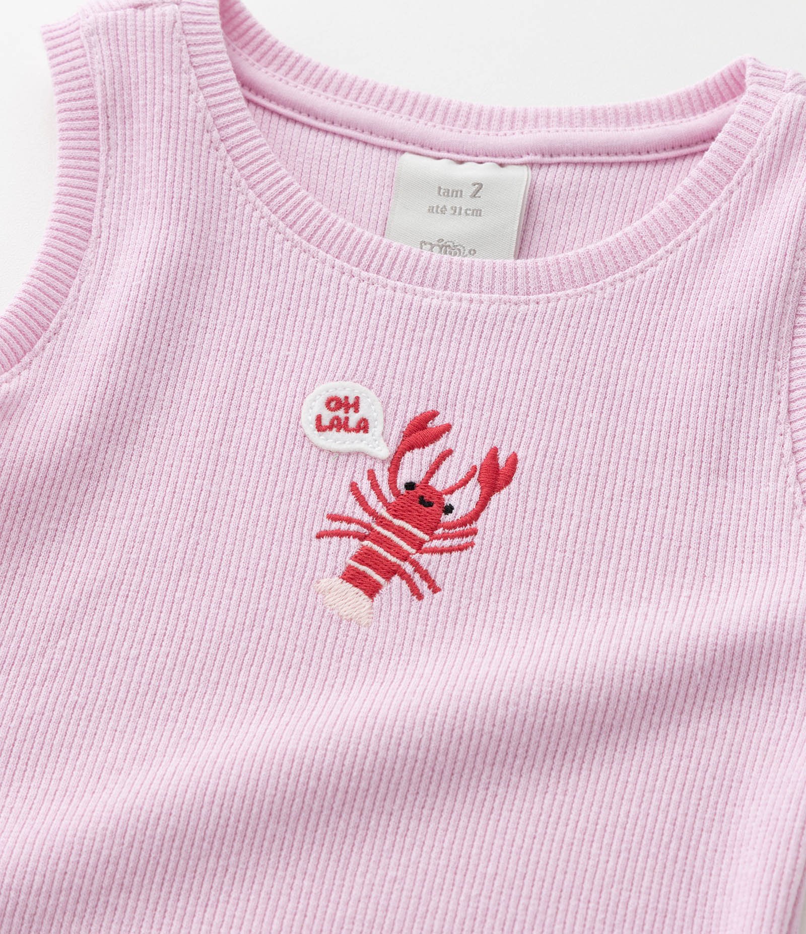 Regata Infantil em Ribana com Bordado de Lagosta - Tam 1 a 6 Anos Rosa 5