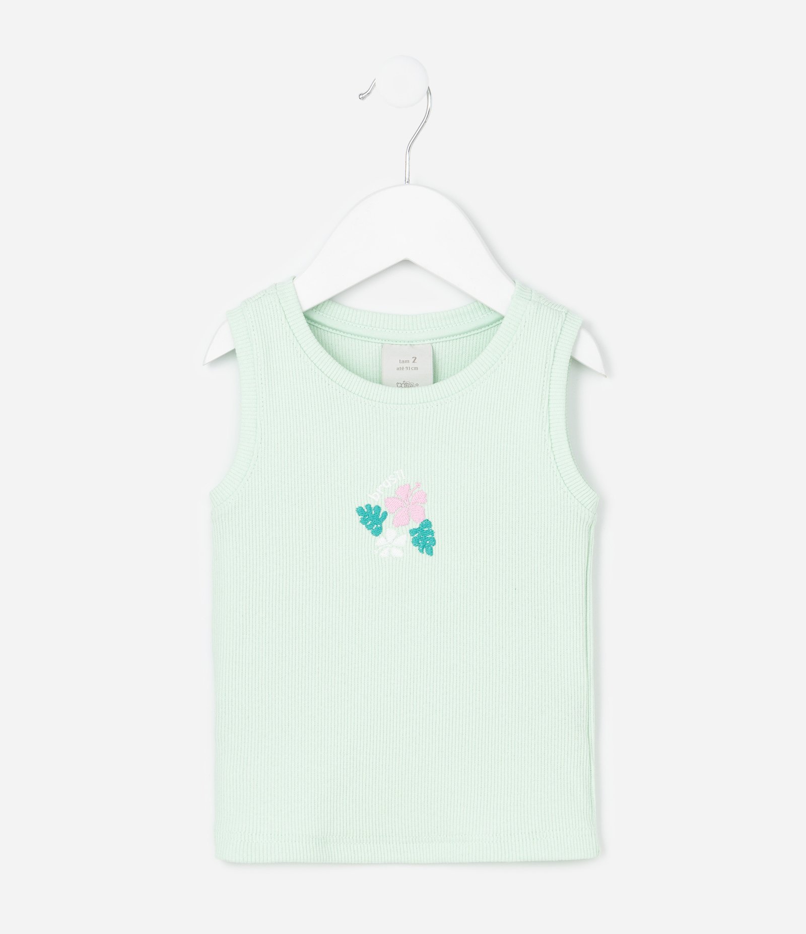 Regata Infantil em Ribana com Bordado Floral - Tam 1 a 6 Anos Verde 1