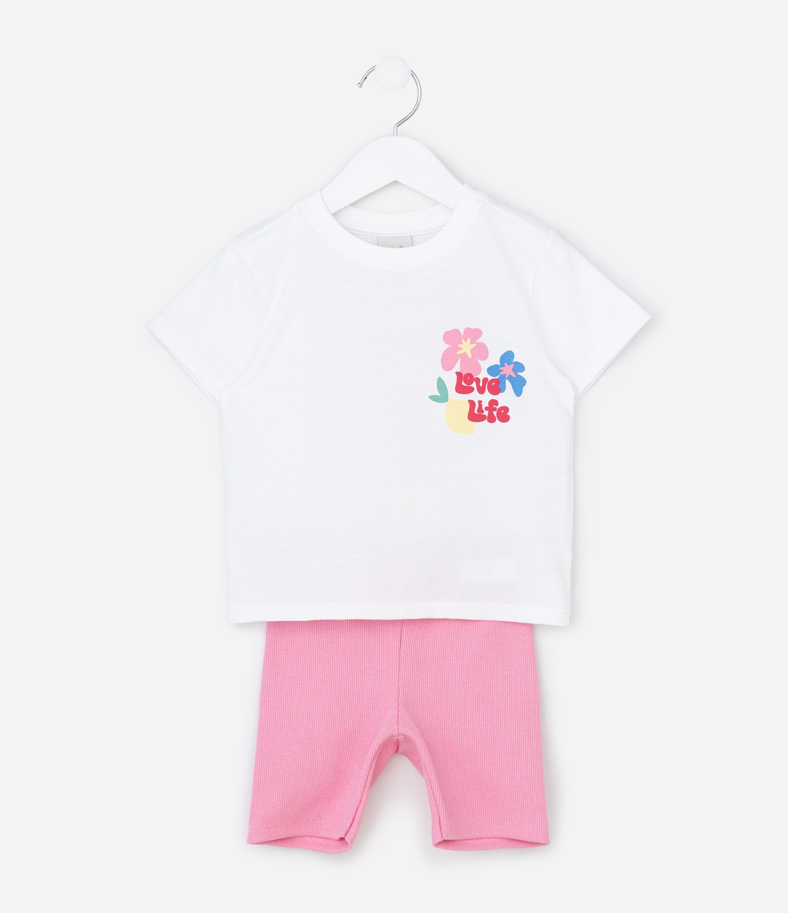 Conjunto Infantil com Estampa Floral e Lettering Love Life - Tam 1 a 6 Anos Branco 1