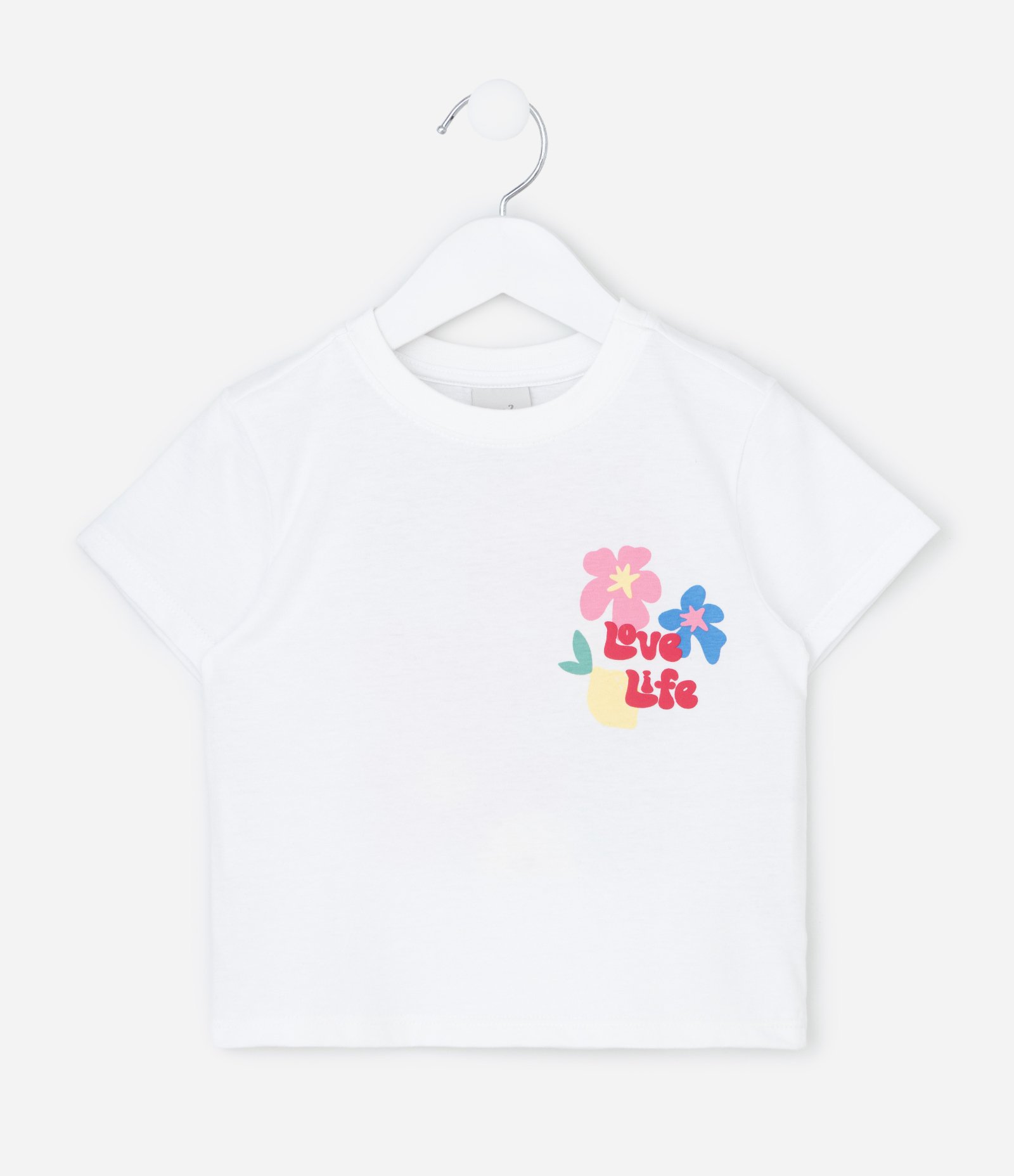Conjunto Infantil com Estampa Floral e Lettering Love Life - Tam 1 a 6 Anos Branco 2