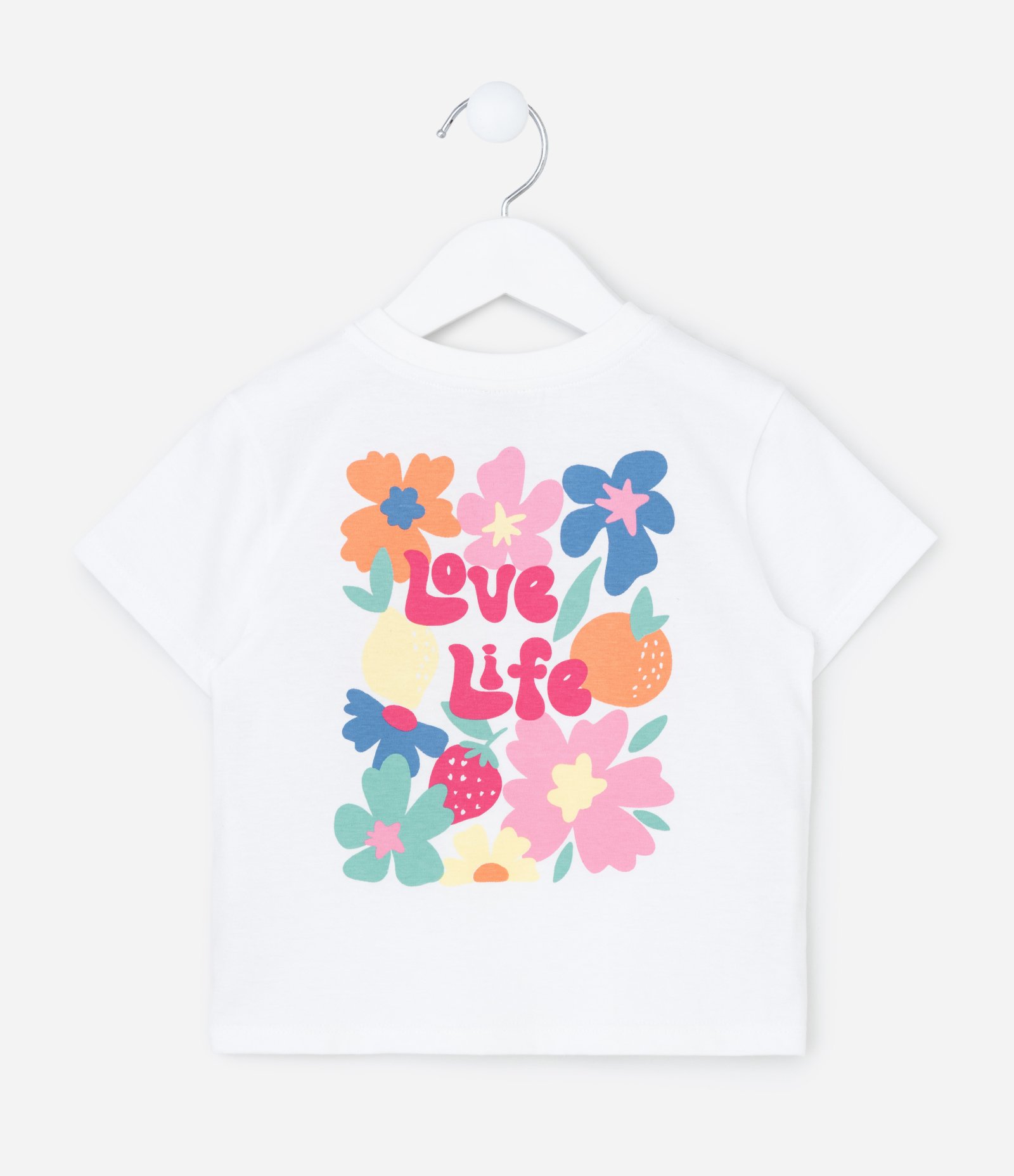 Conjunto Infantil com Estampa Floral e Lettering Love Life - Tam 1 a 6 Anos Branco 3
