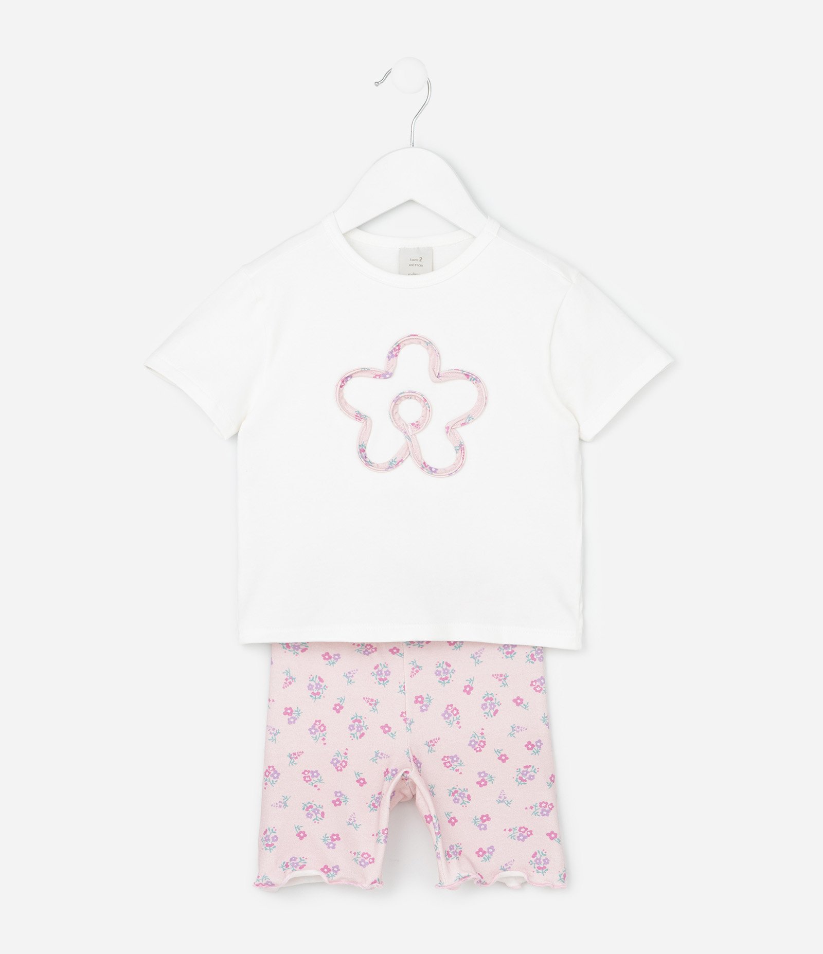 Conjunto Infantil em Cotton com Flores - Tam 1 a 6 Anos Branco/Rosa 1