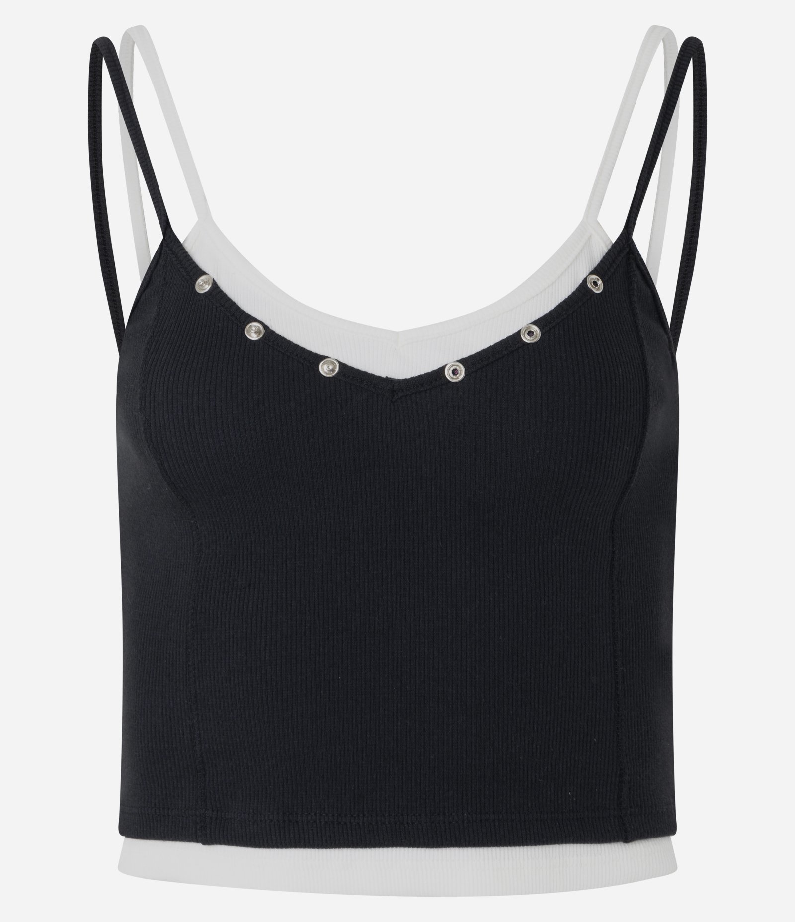 Blusa Regata Dupla com Botões em Metal Bicolor Branco/Preto 4