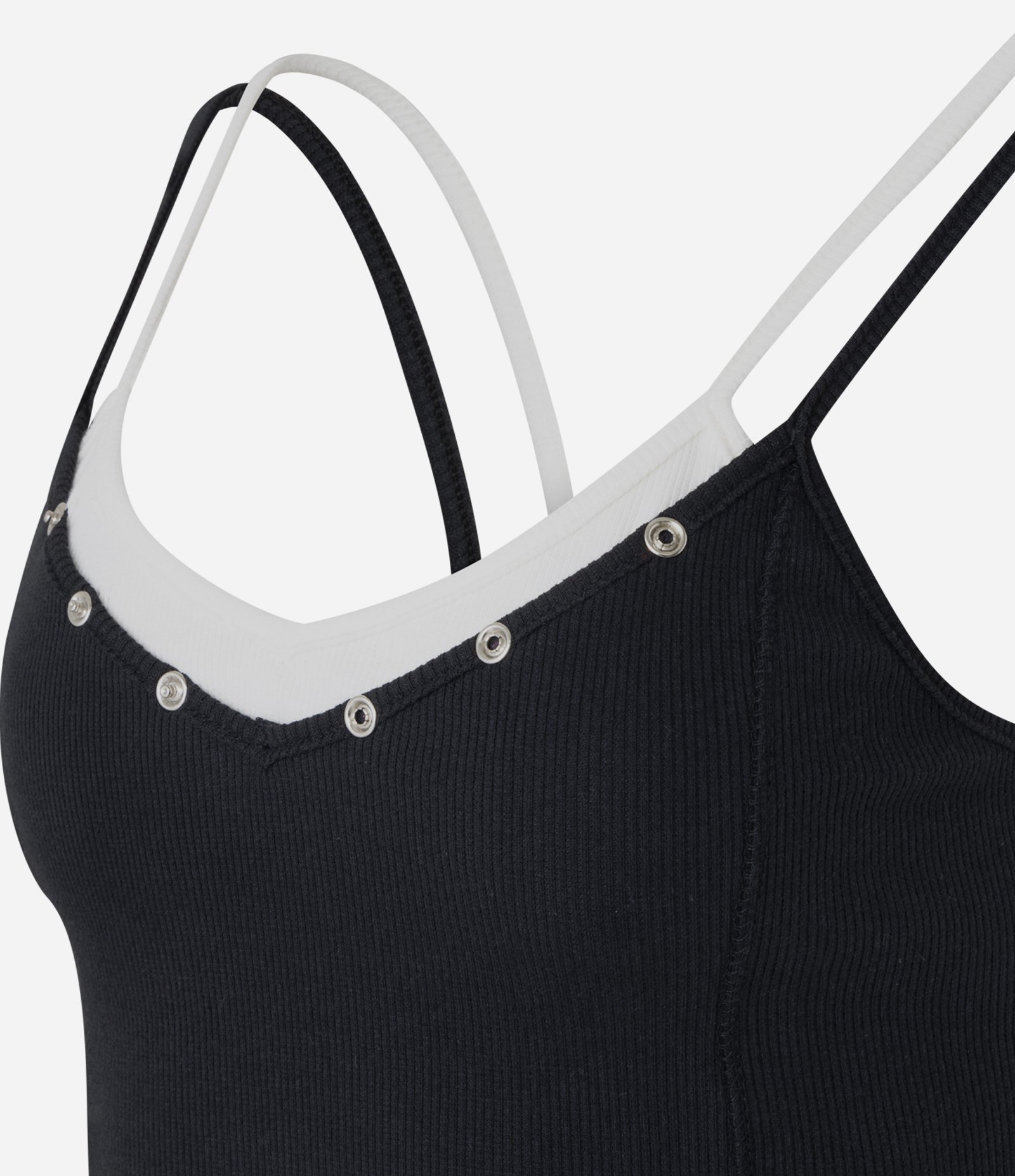 Blusa Regata Dupla com Botões em Metal Bicolor Branco/Preto 5