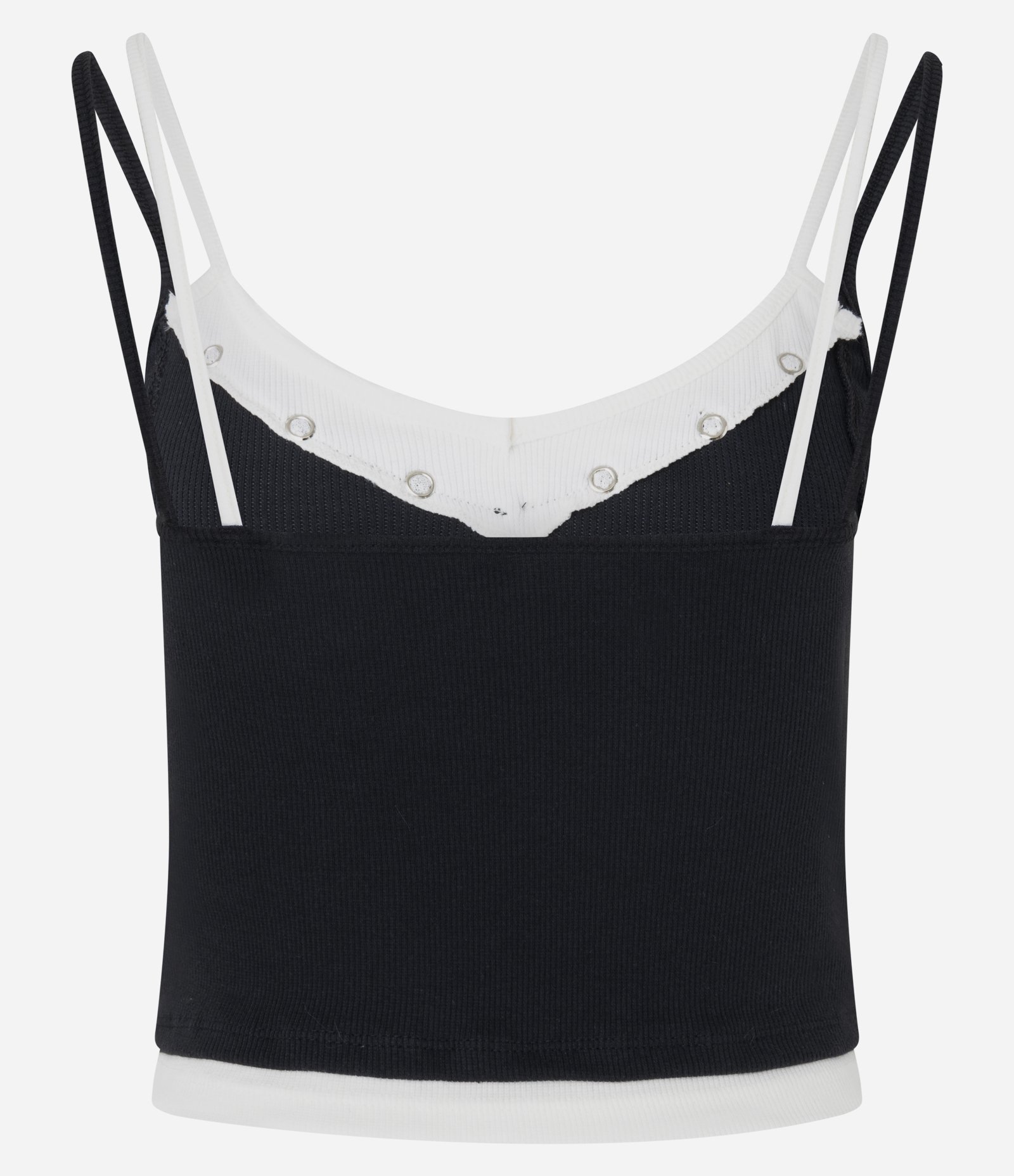 Blusa Regata Dupla com Botões em Metal Bicolor Branco/Preto 6