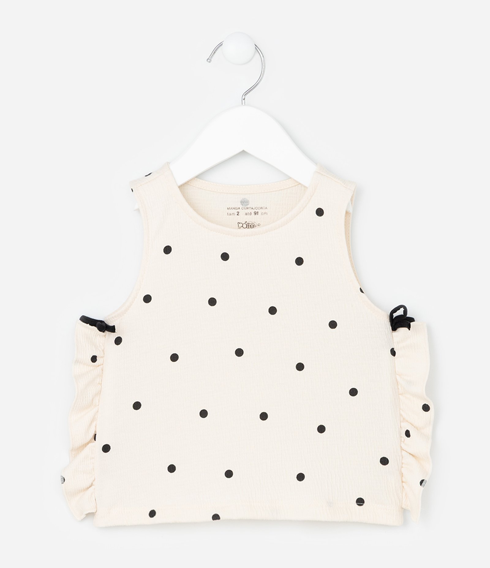 Regata Infantil com Estampa Poá com Babadinho na Lateral - Tam 1 a 6 Anos Bege 1