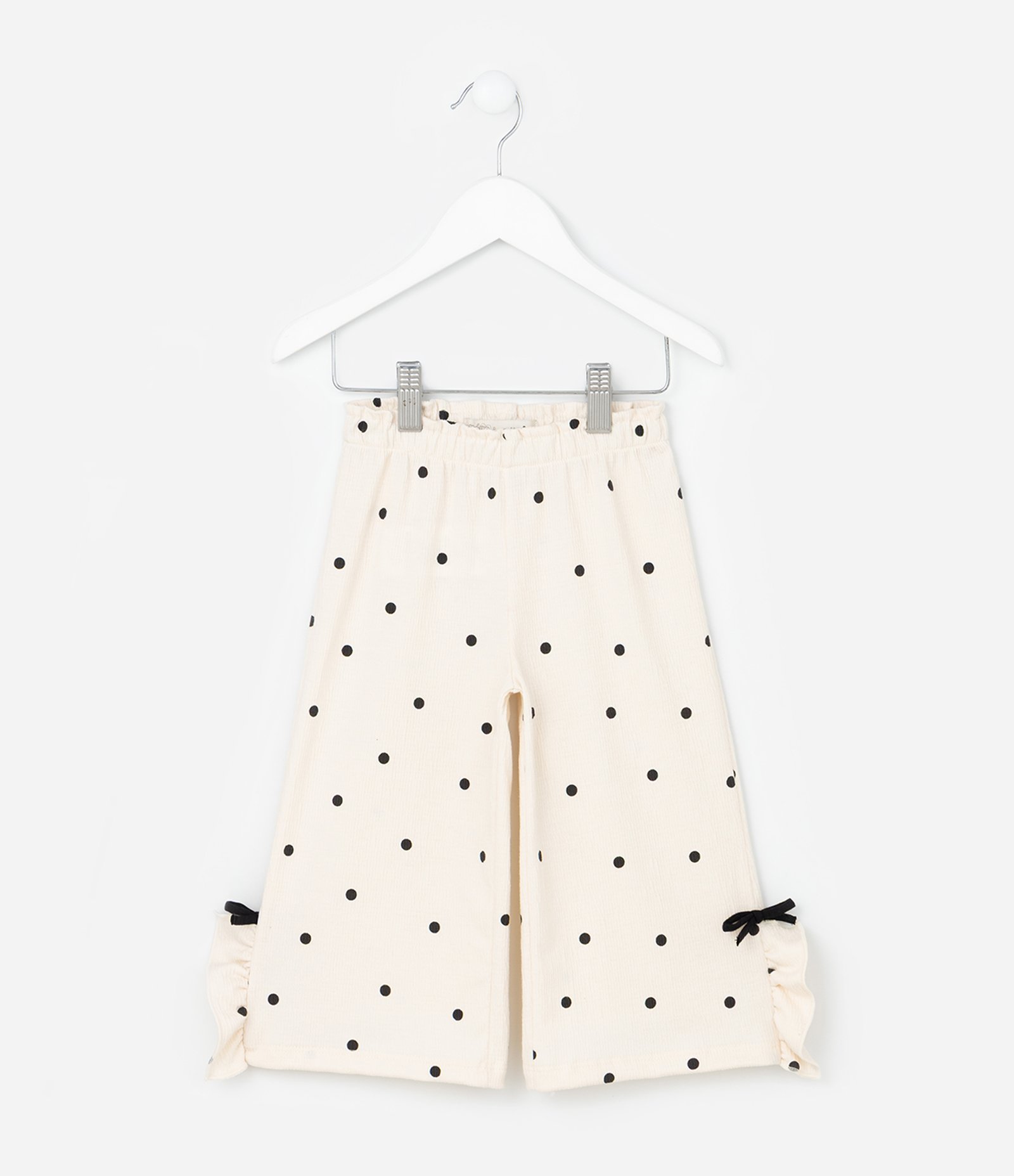 Calça Infantil com Estampa Poá Babados Laterais e Texturizada - Tam 1 a 6 Anos Bege 1