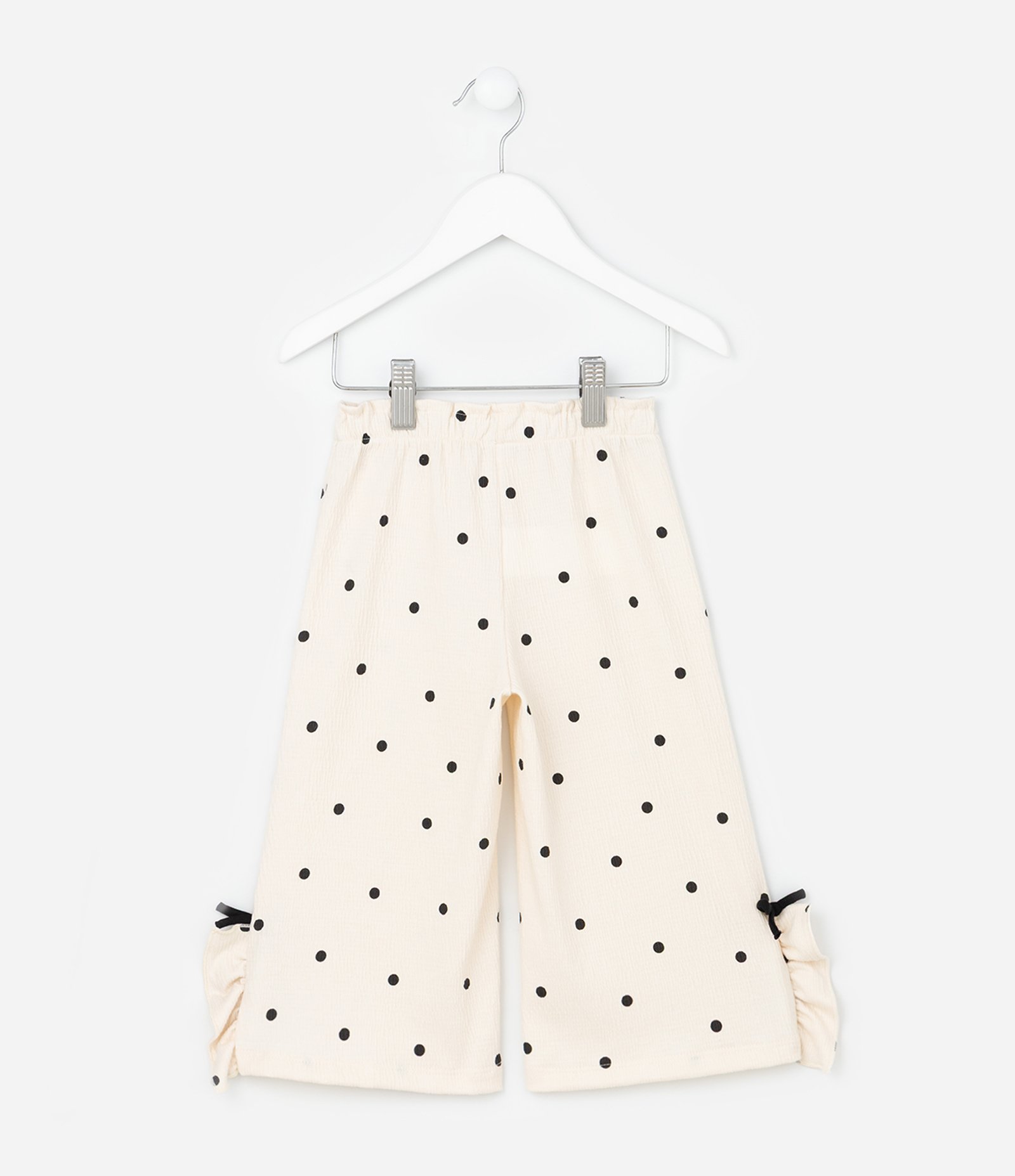 Calça Infantil com Estampa Poá Babados Laterais e Texturizada - Tam 1 a 6 Anos Bege 2