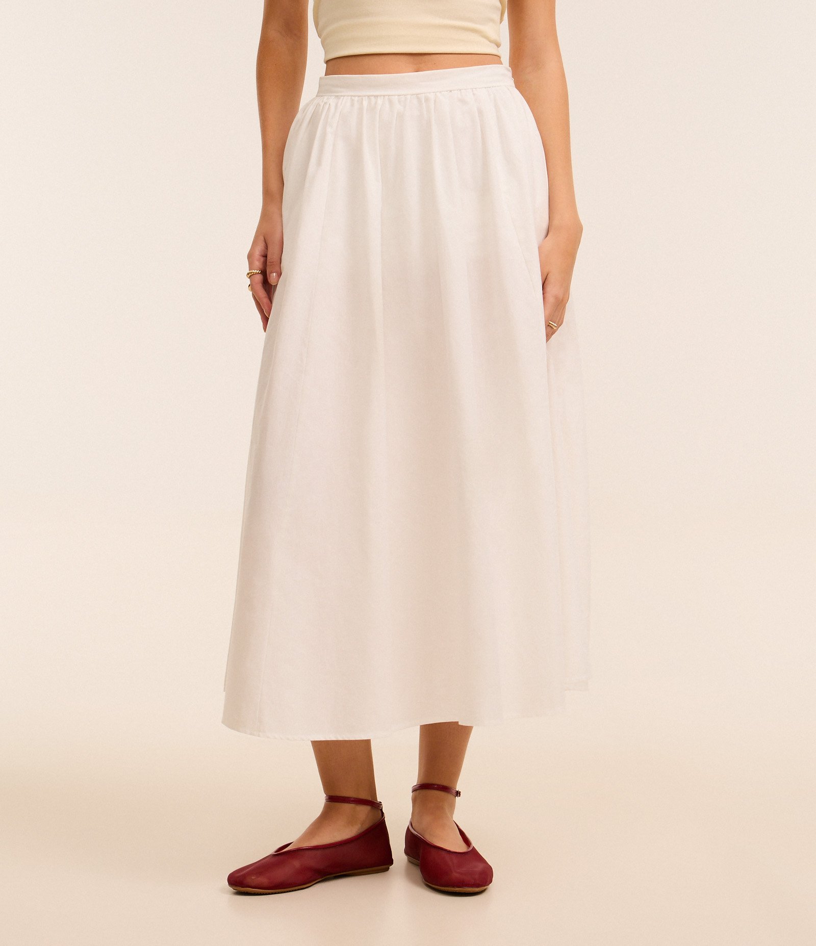 Saia Midi em Tricoline com Volume Off White 2