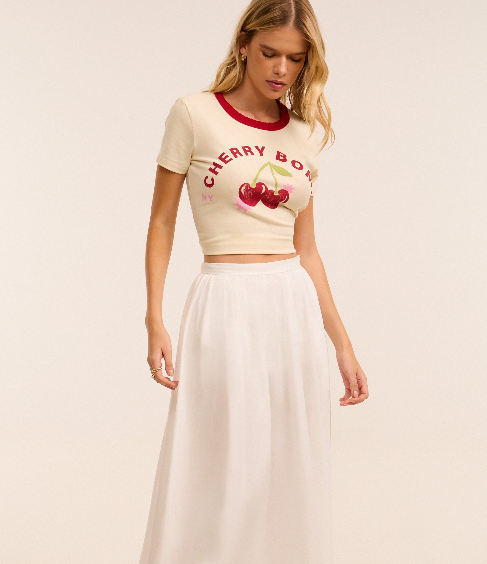 Saia Midi em Tricoline com Volume Off White 4