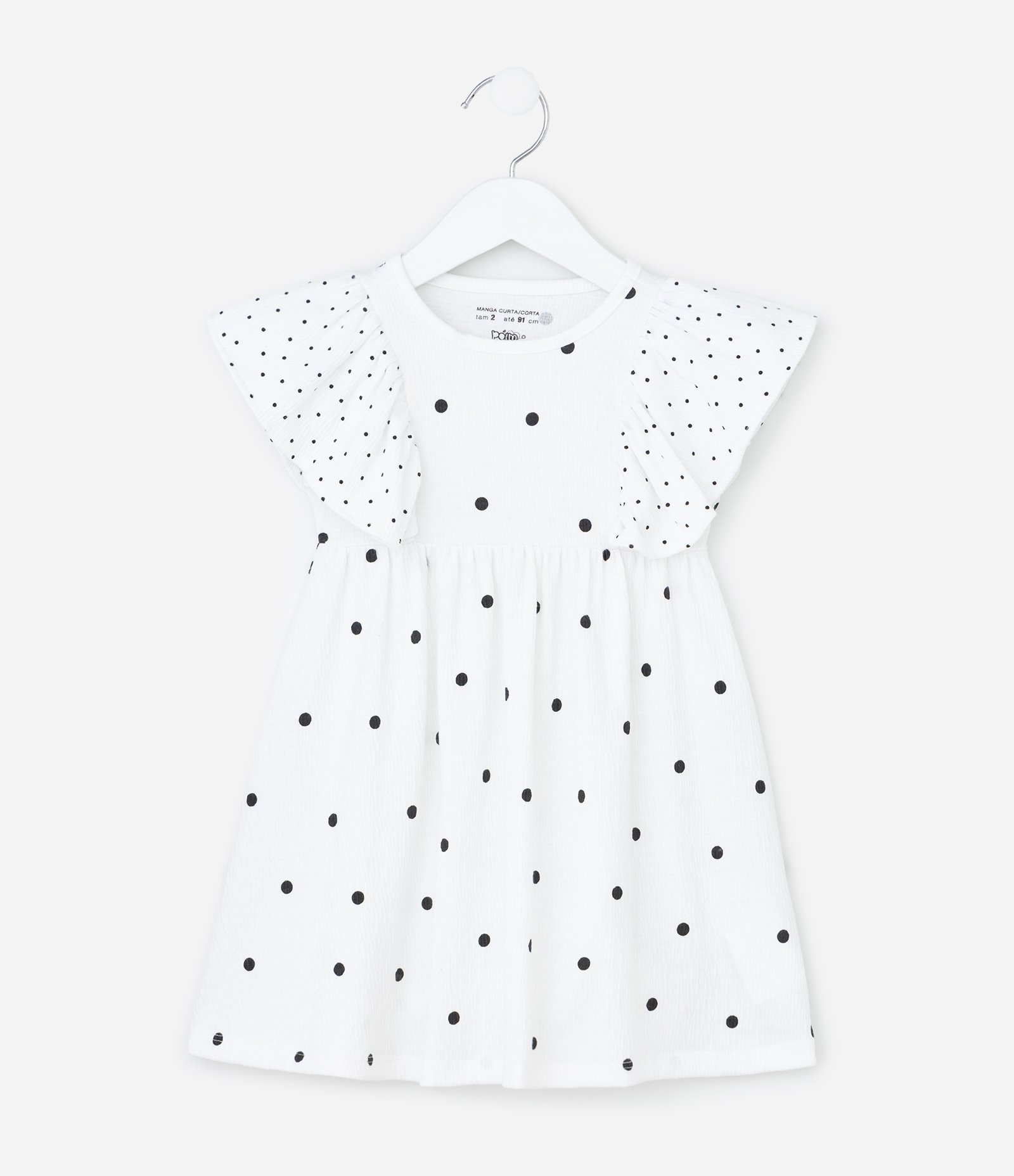 Vestido Infantil em Anarruga com Estampa Poá- Tam 1 a 6 Anos Branco 1