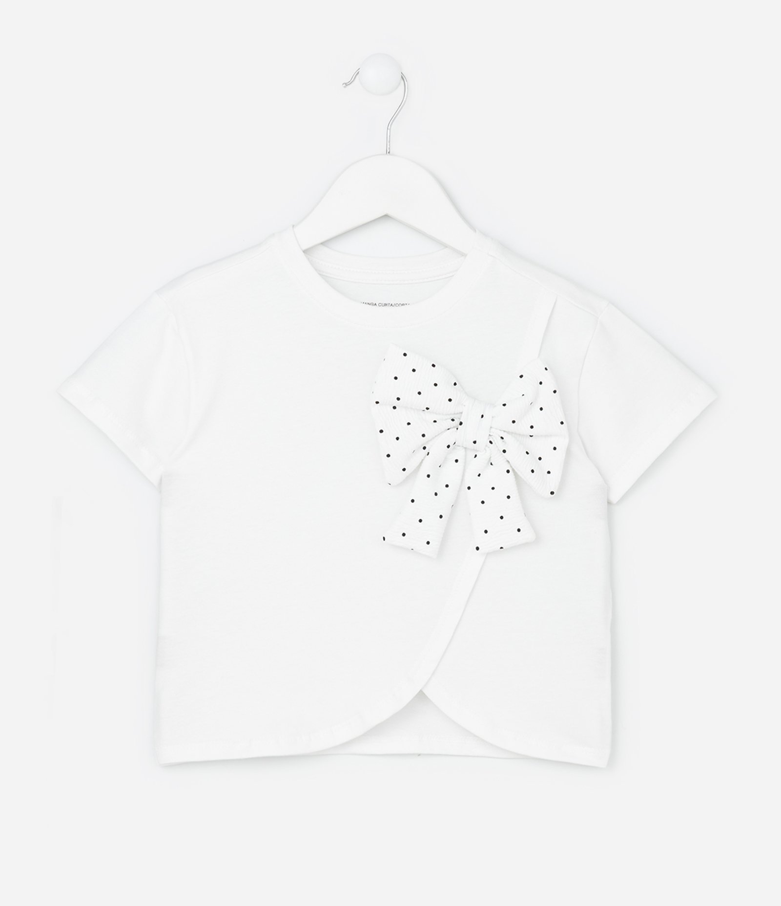 Blusa Infantil com Laço Poá Aplicado - Tam 1 a 6 Anos Branco 1